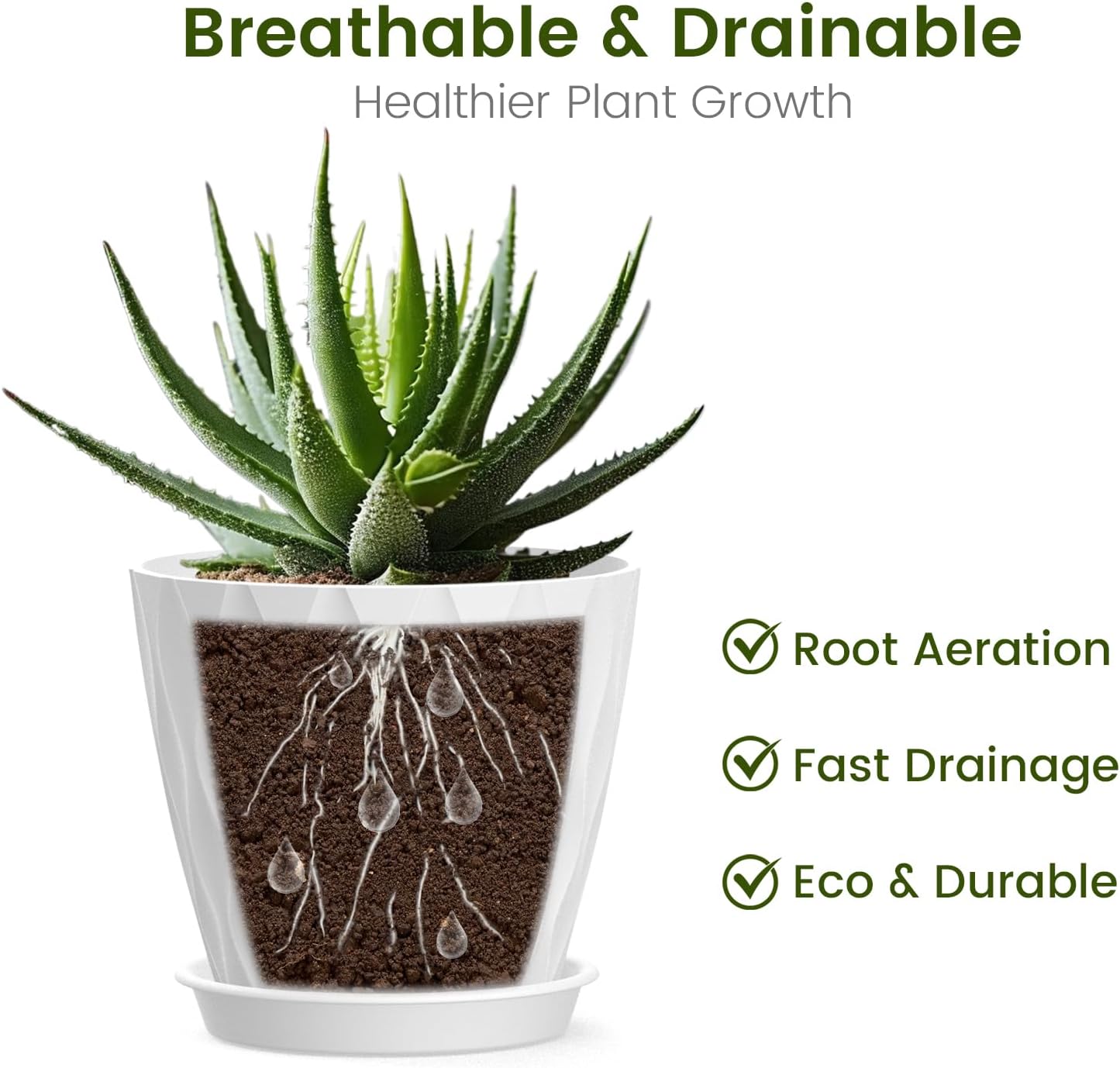 Thumbnail 1 de 12.5cm Plant Pots 6-Pack Plastic Planters with Drainage Holes and Saucers (White)