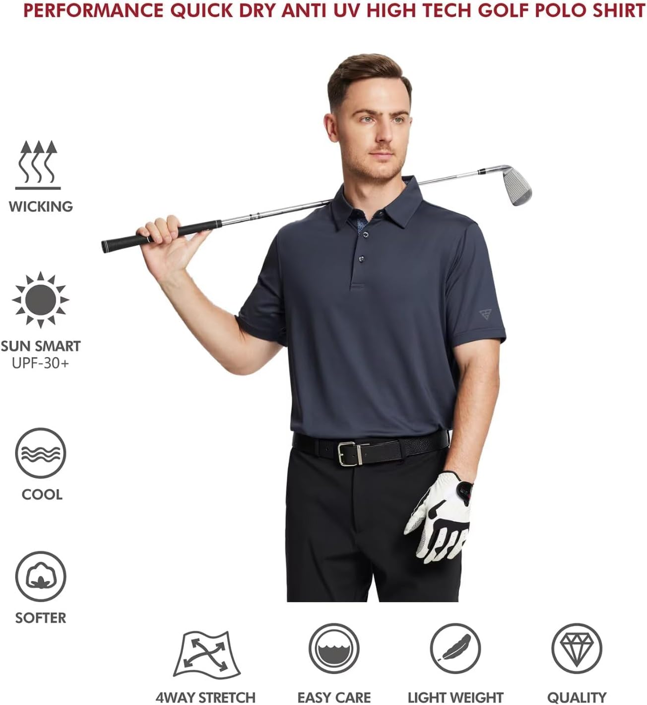 Thumbnail 4 de Men’s Short & Long Sleeve Dry Fit Polo Shirts (Solid, UPF30+) — Casual Golf Performance