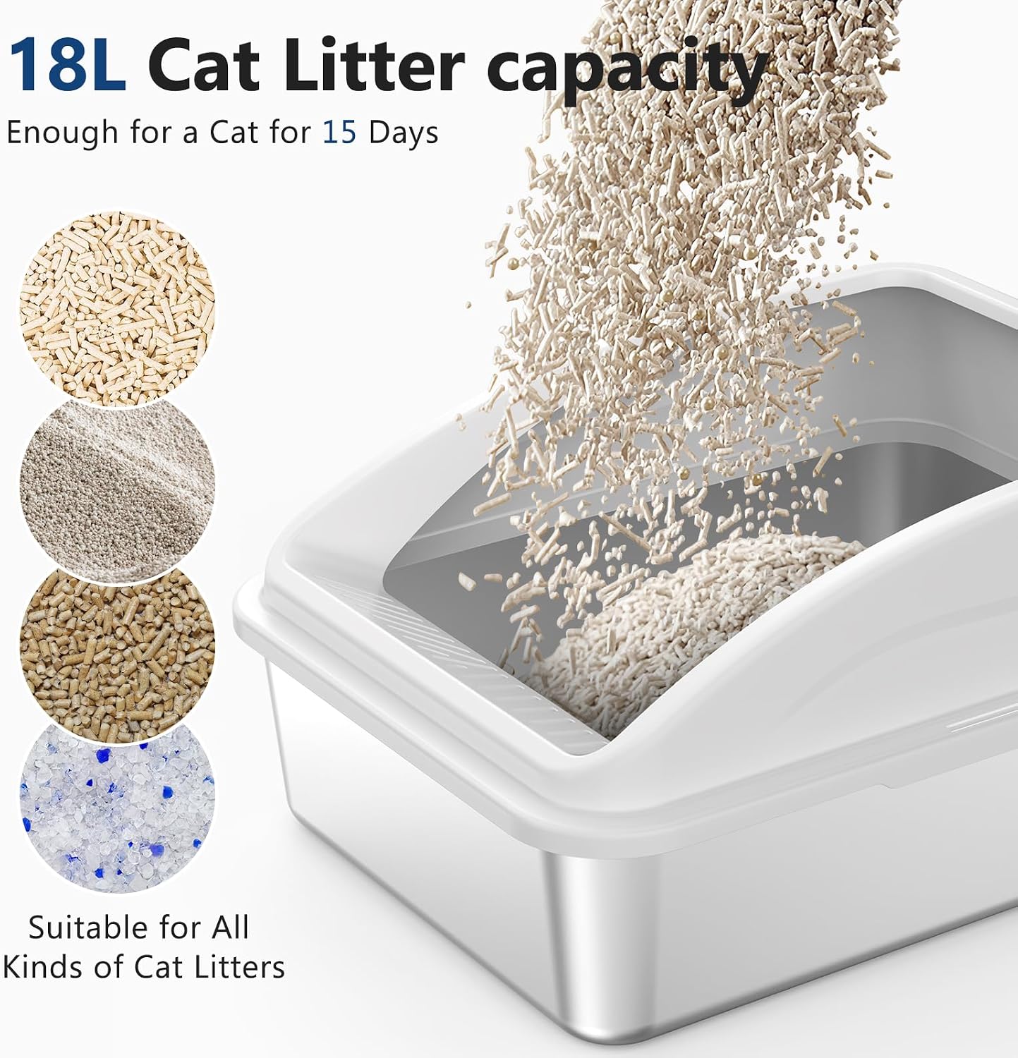 Thumbnail 2 de FURTIME Stainless Steel Cat Litter Tray with Detachable Enclosure and Lid (44x33x21cm) – Silver Grey