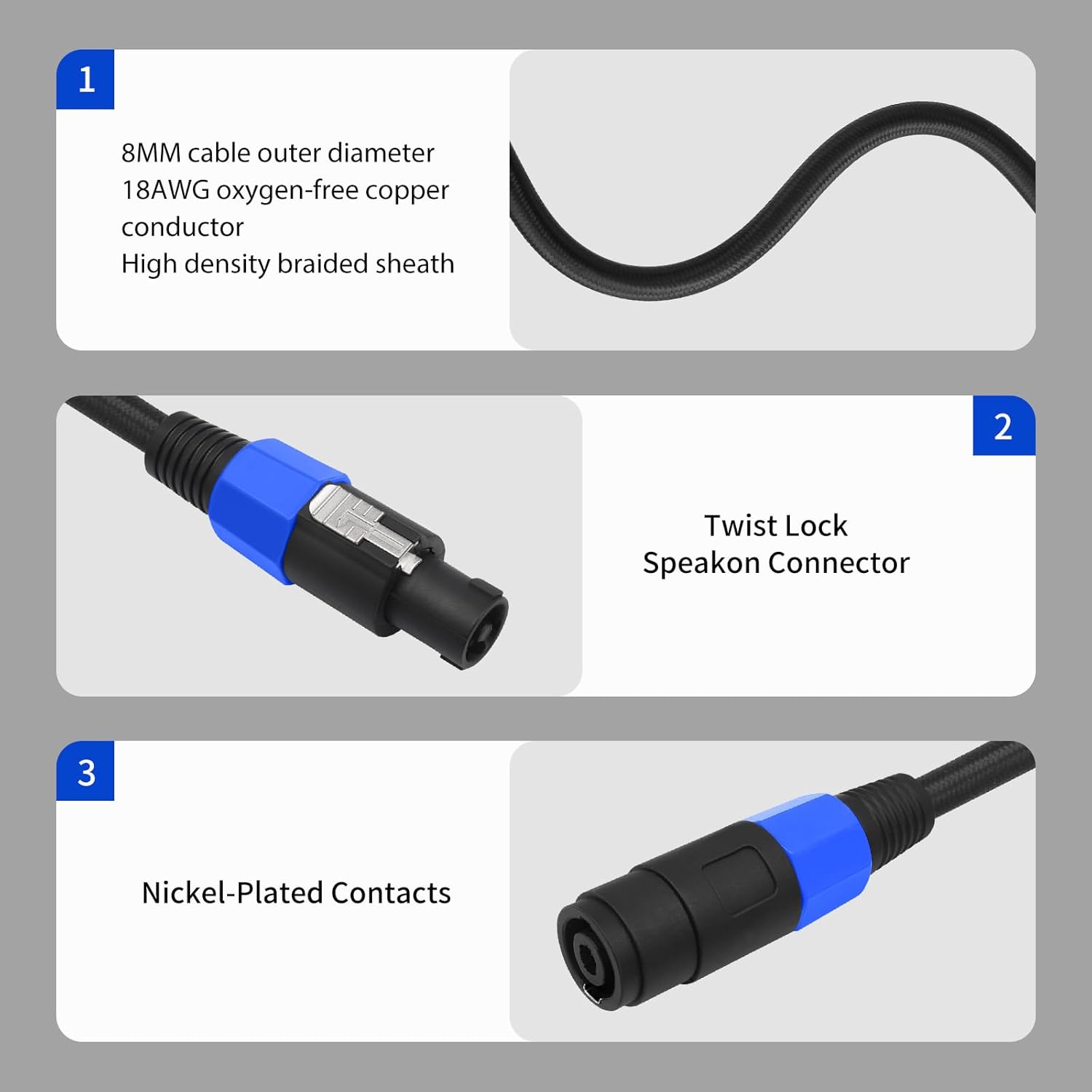 Detalle de SZLliyxs 2Pack Speakon Splitter Cable (5FT) — 1 Male to 2 Female XLR Splitter for Audio Signal Transmission