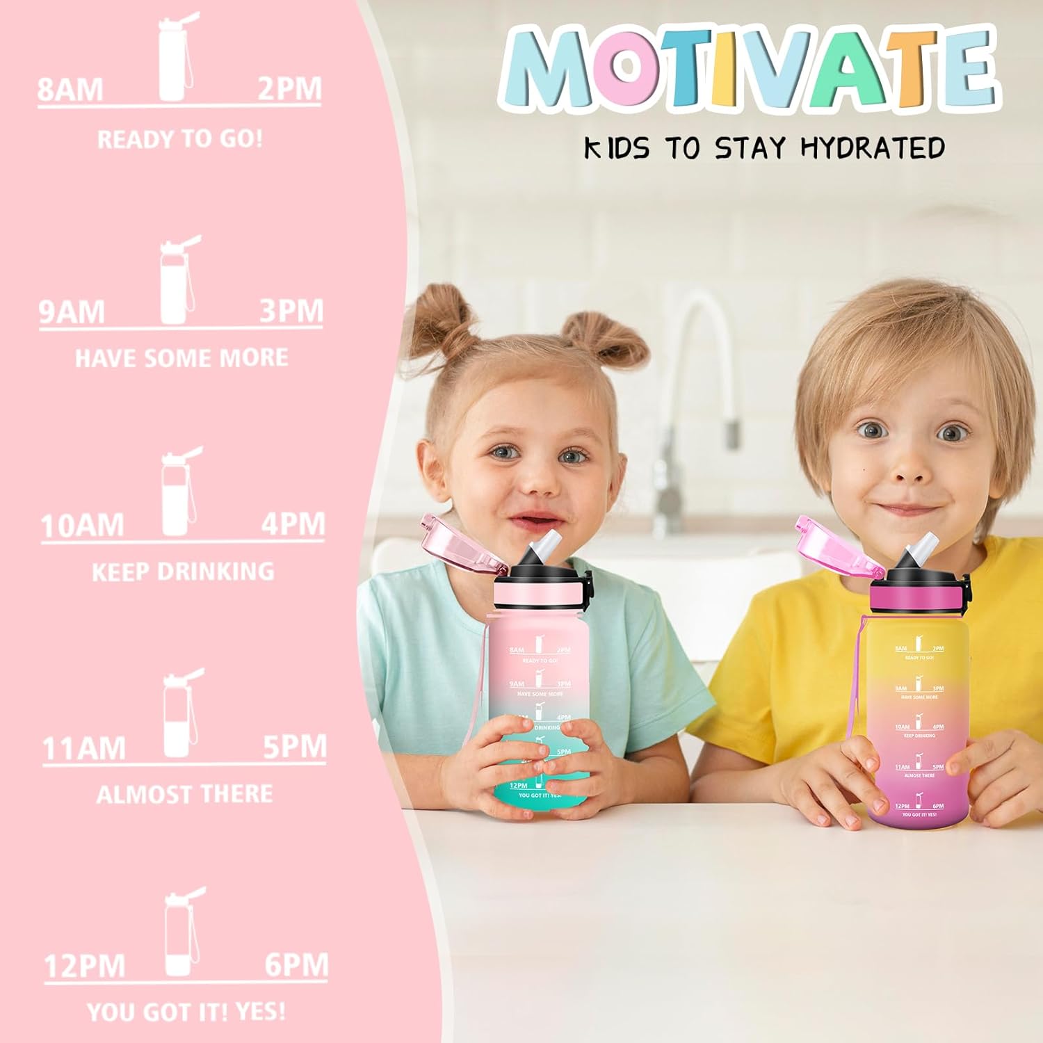 Detalle 1 de Botella de agua infantil Niños 500ml con pajita y seguro💧