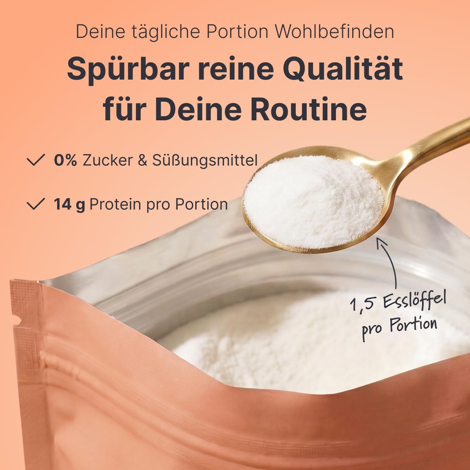 Detalle de SHEKO Kollagen Pulver 450g – Hochdosiertes Hydrolysat aus Typ 1, 2 und 3