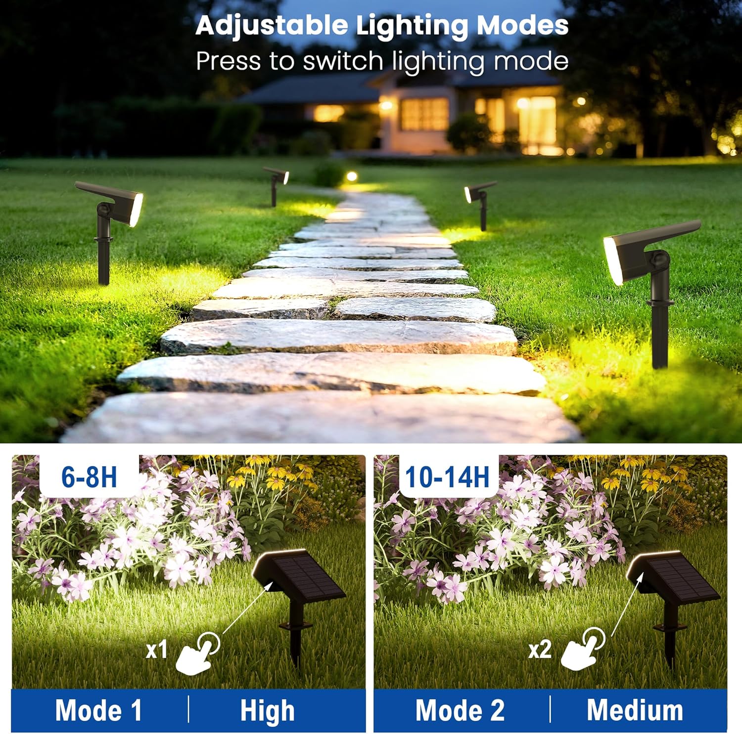 Thumbnail 1 de JEJOT Solar Spot Lights Outdoor Waterproof (IP65) 4-Pack, Cool + Warm Light, 2 Lighting Modes