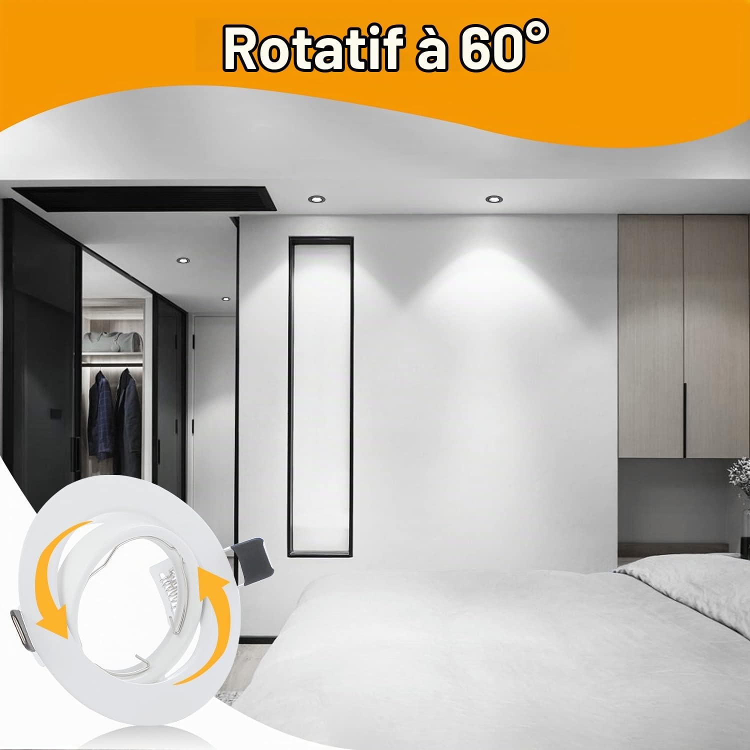 Detalle 2 de Bojim B092VB321H GU10-inbouwspots, draaibaar en rond, wit, set van 10