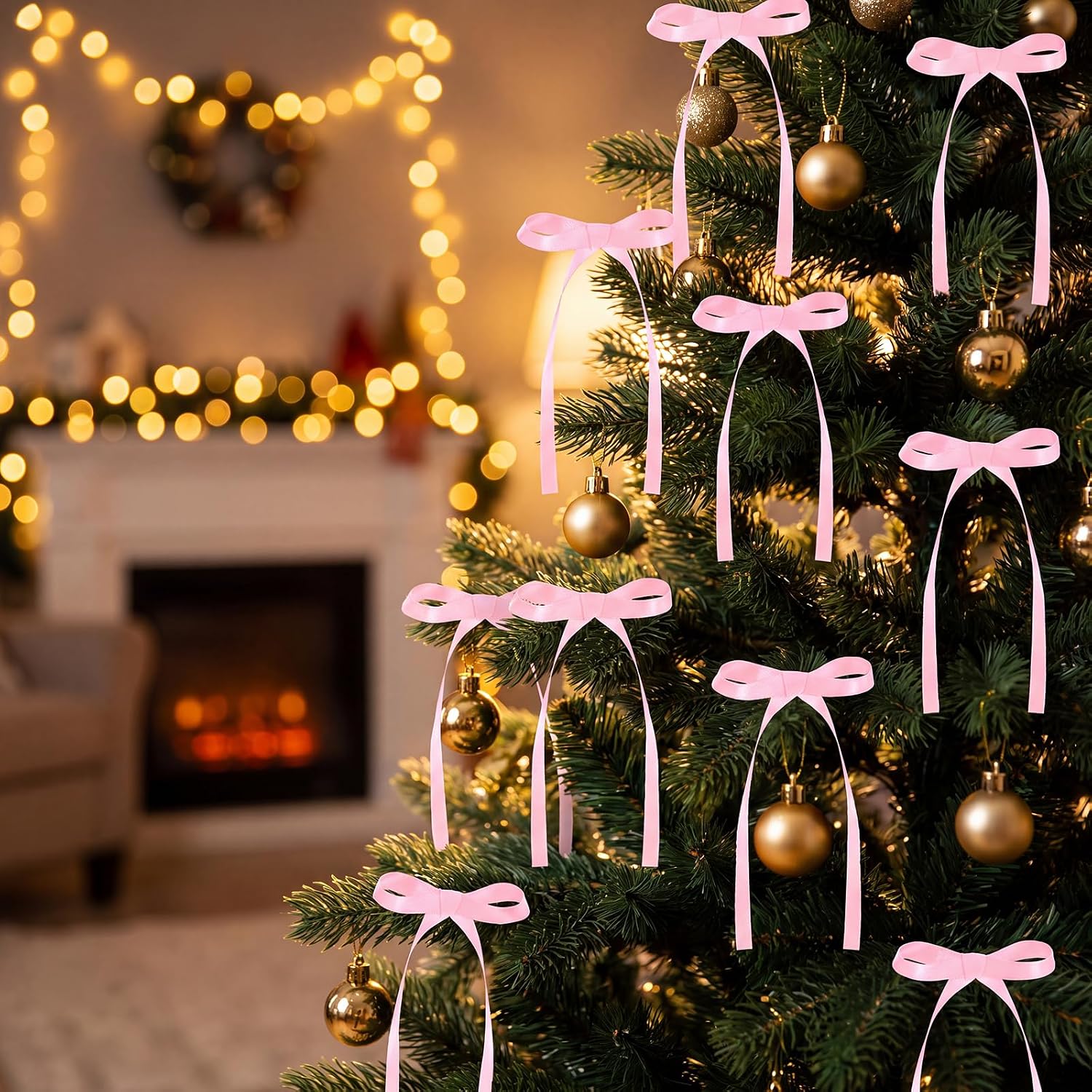 Detalle 2 de 30-Pack Pink Bow Cake Toppers with Ribbons for Coquette-Themed Cakes & Cupcakes