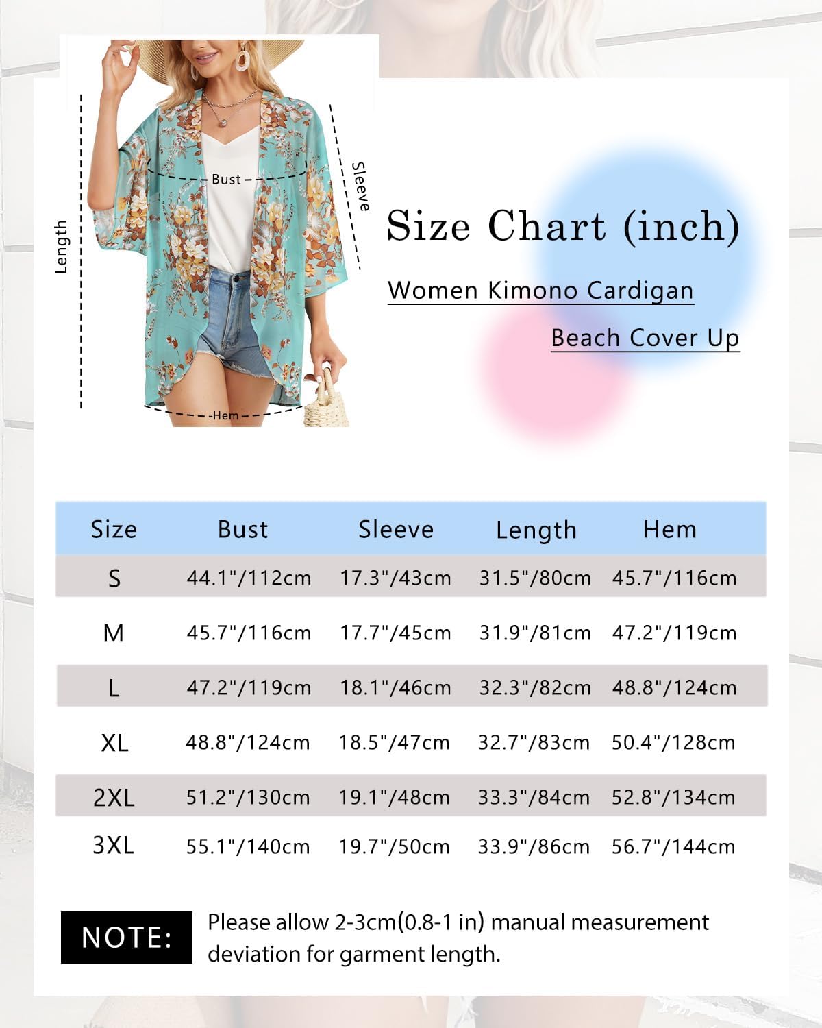 Thumbnail 6 de Florynova Women’s Casual Kimono Cardigan: Summer Beach Cover Up with Floral Print