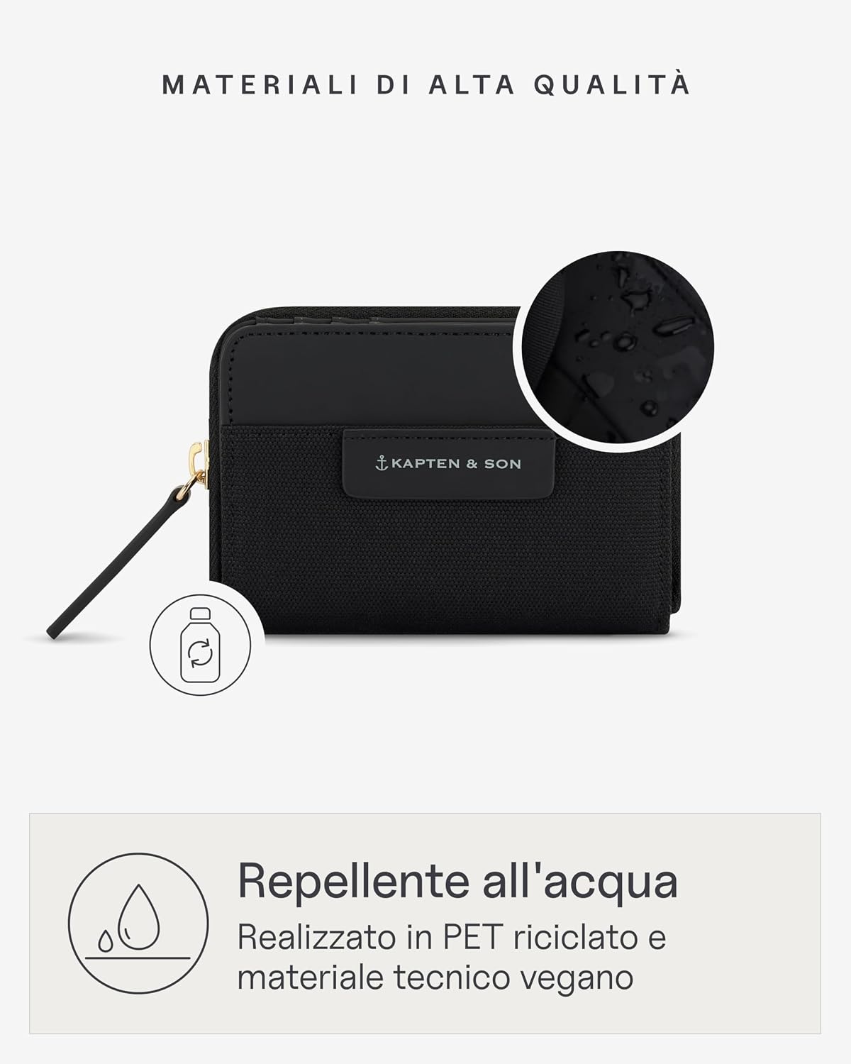 Detalle 2 de Kapten & Son Portafoglio Donna Bergen Pro Wallet Small All Black: eleganza minimal e organizzazione compatta