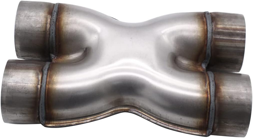 Detalle 2 de 1 PC SHLPDFM Universal Crossover Exhaust X Pipe Dual 3" In/Out 12" Long Polished Stainless Steel Muffler Exhaust Tip