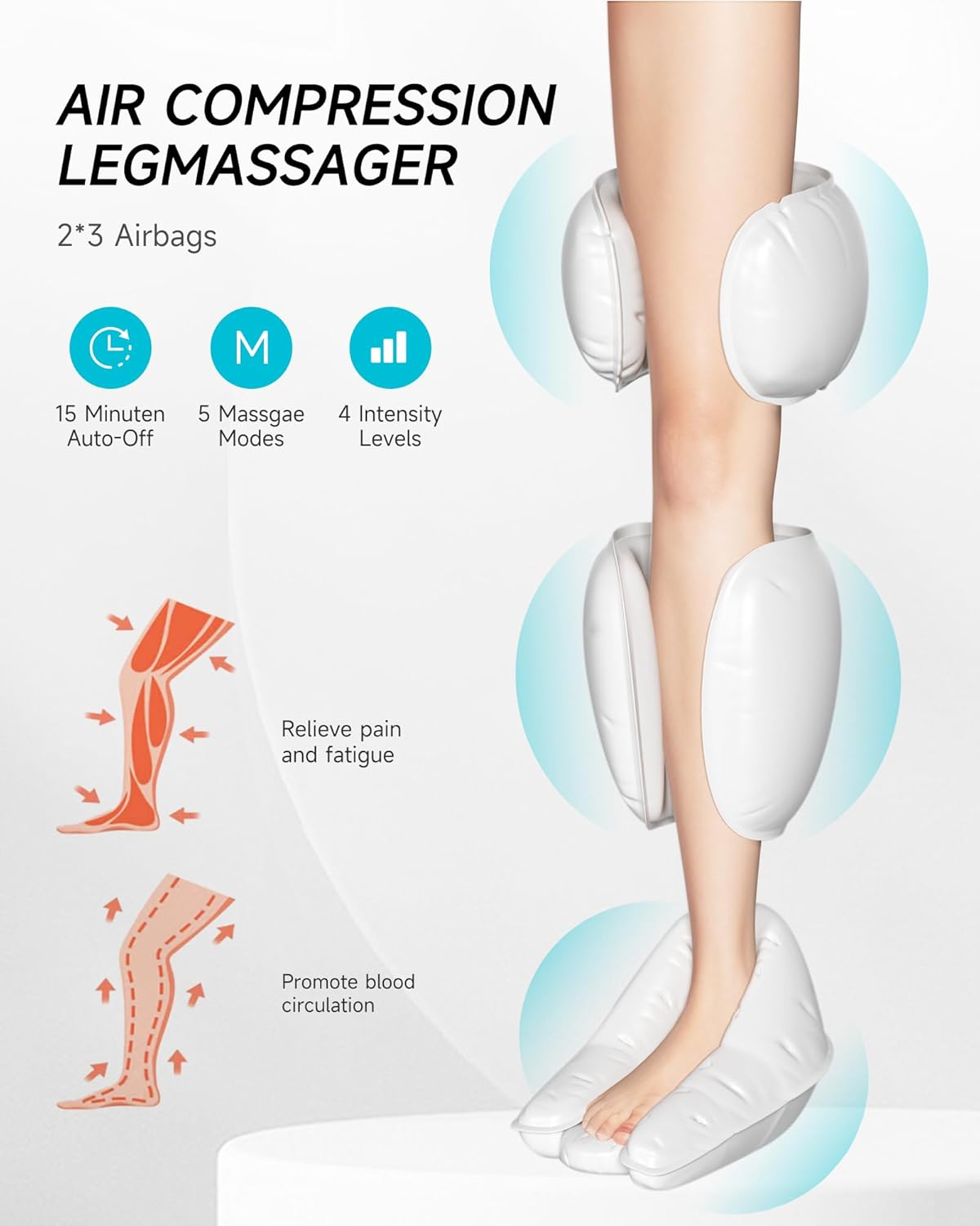 Detalle de ALLJOY Beinmassagegerät: Durchblutung, Schmerzlinderung und Lymphdrainage mit Wärme, Kompression und Verlängerungen