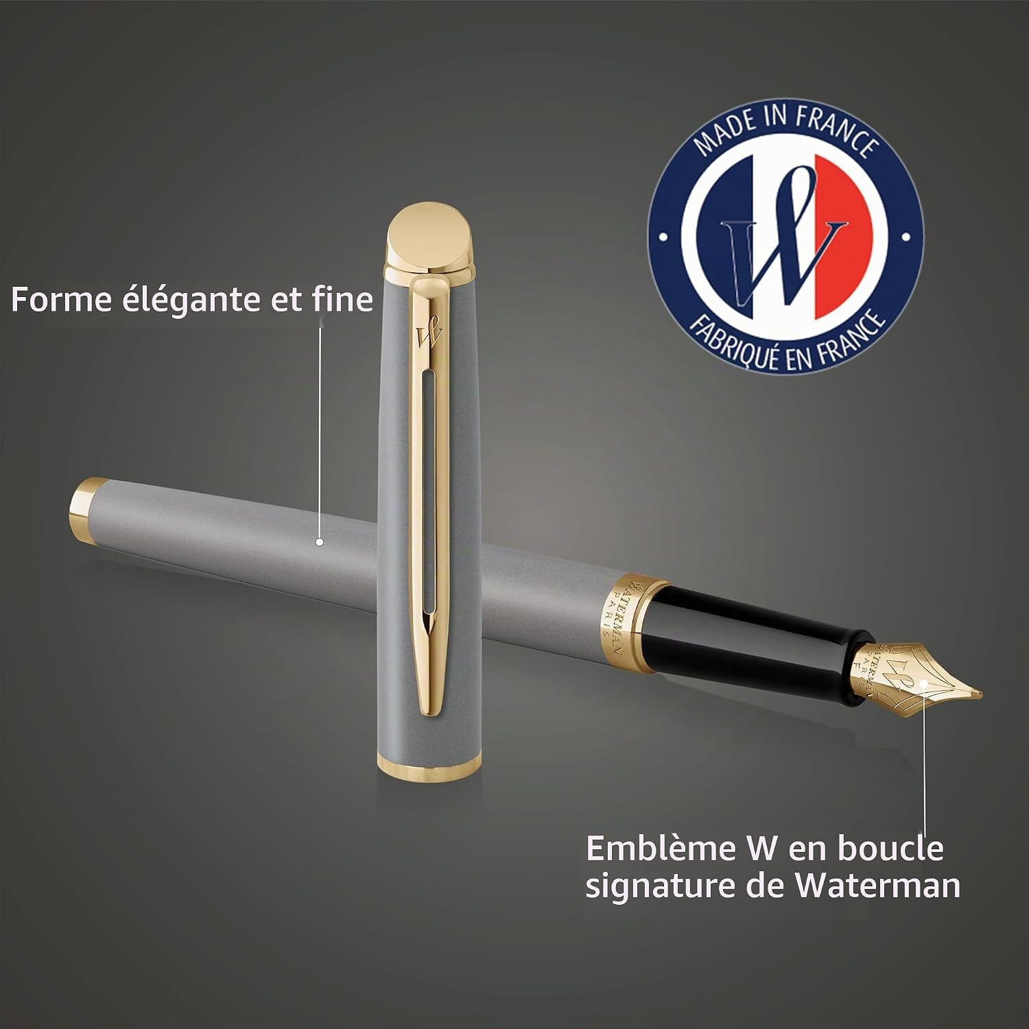 Detalle de WATERMAN 2217944 Hemisphère vulpen, steengrijs met medium penpunt