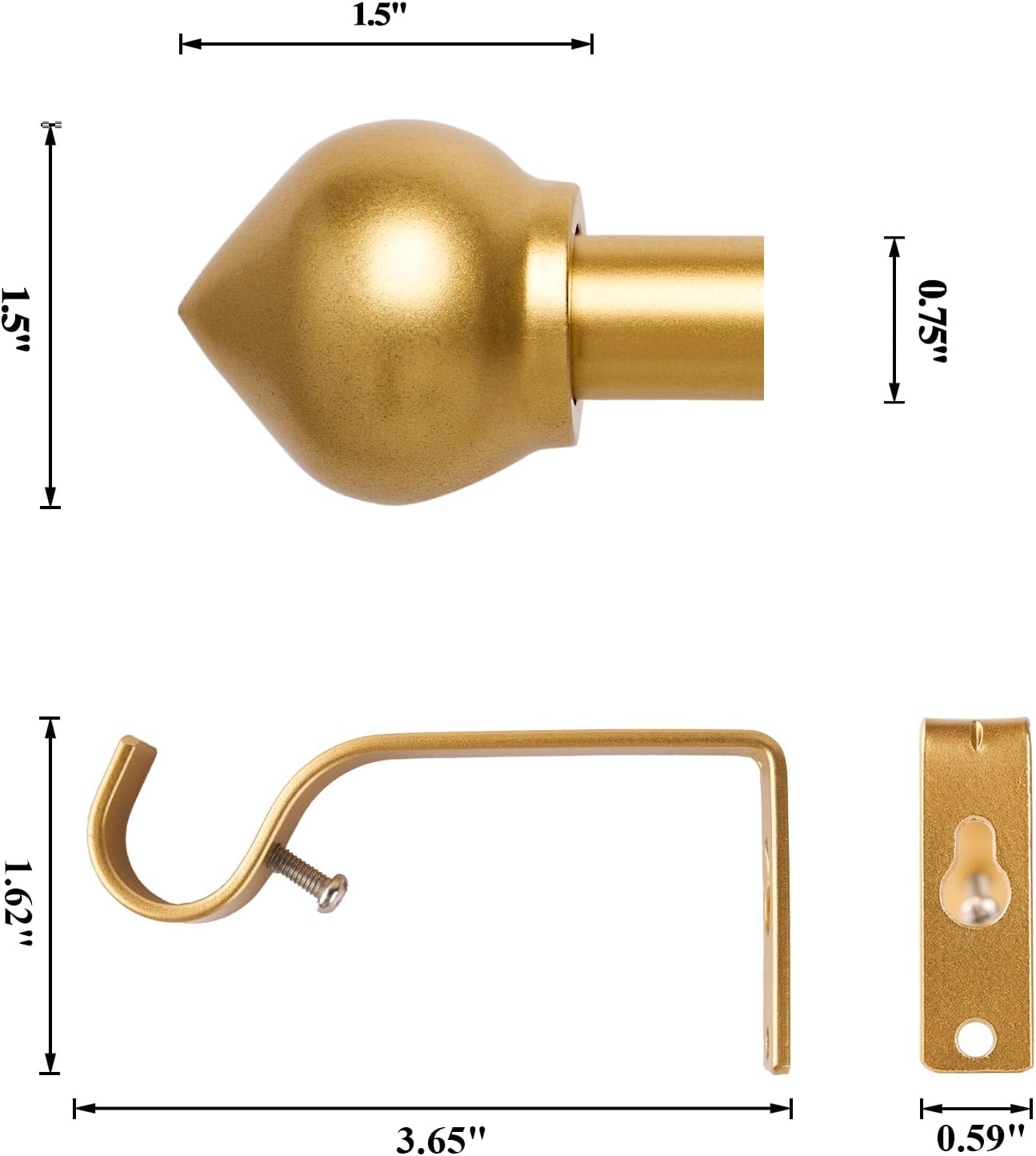 Detalle 2 de Curtain poles Gold Extendable Curtain Pole 76–132 cm with Ball Finials