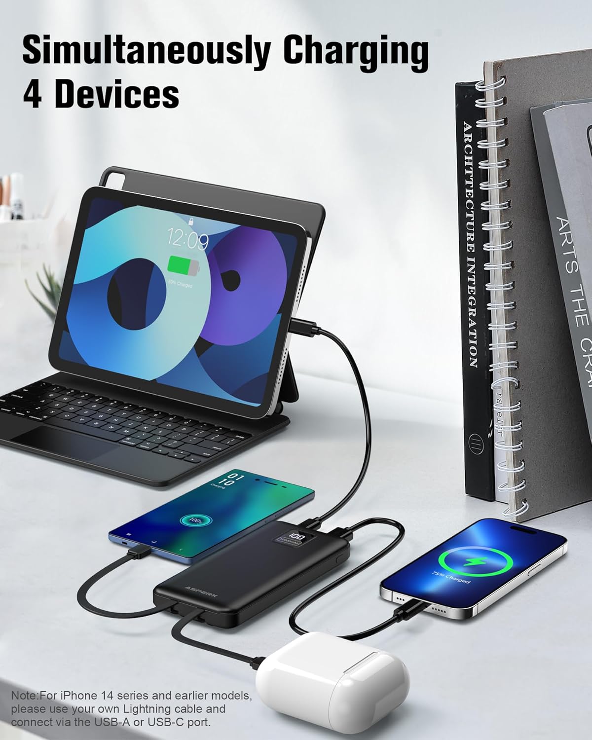 Thumbnail 3 de AsperX 10000mAh power bank with built‑in cables