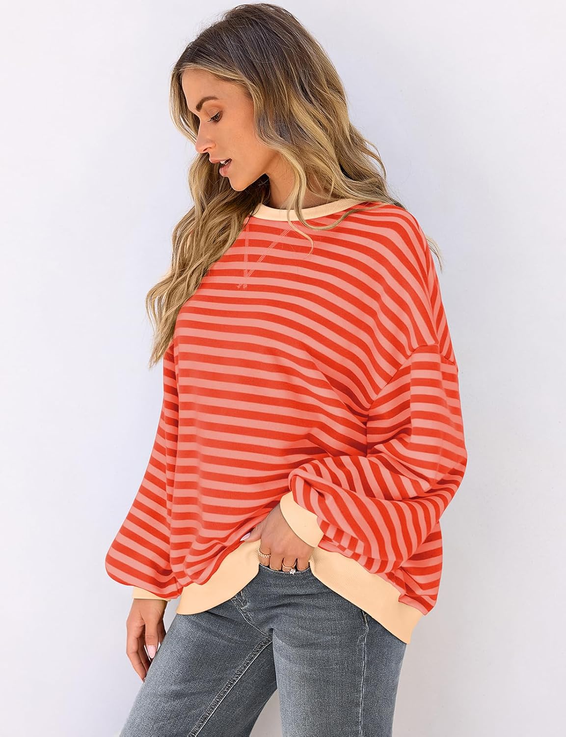 Thumbnail 2 de UEU Oversized Striped Crewneck Sweatshirt