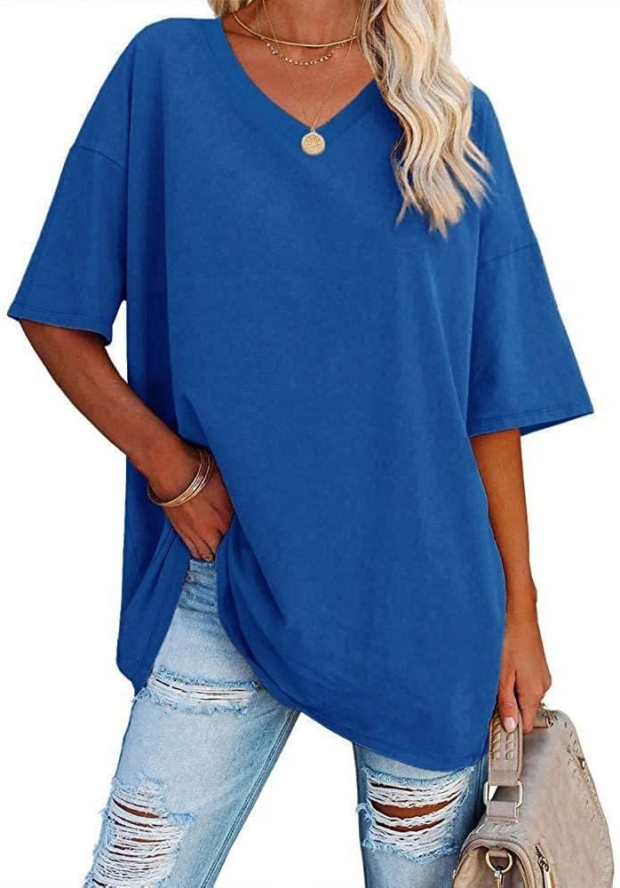 Detalle de Famulily Women's Summer Casual V Neck Half Sleeve T Shirt – Oversized Baseball Top