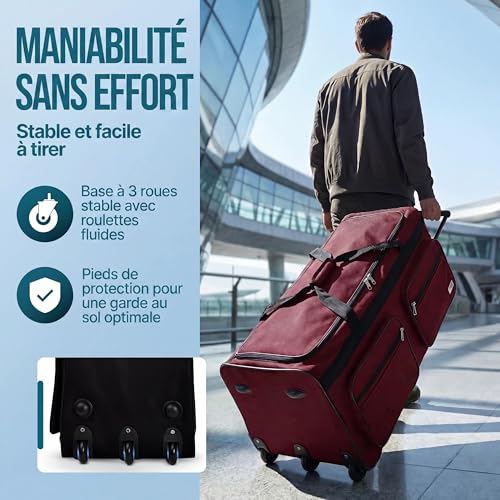 Detalle de Monzana Sac de Voyage XXL Rouge à Roulettes – 160 L