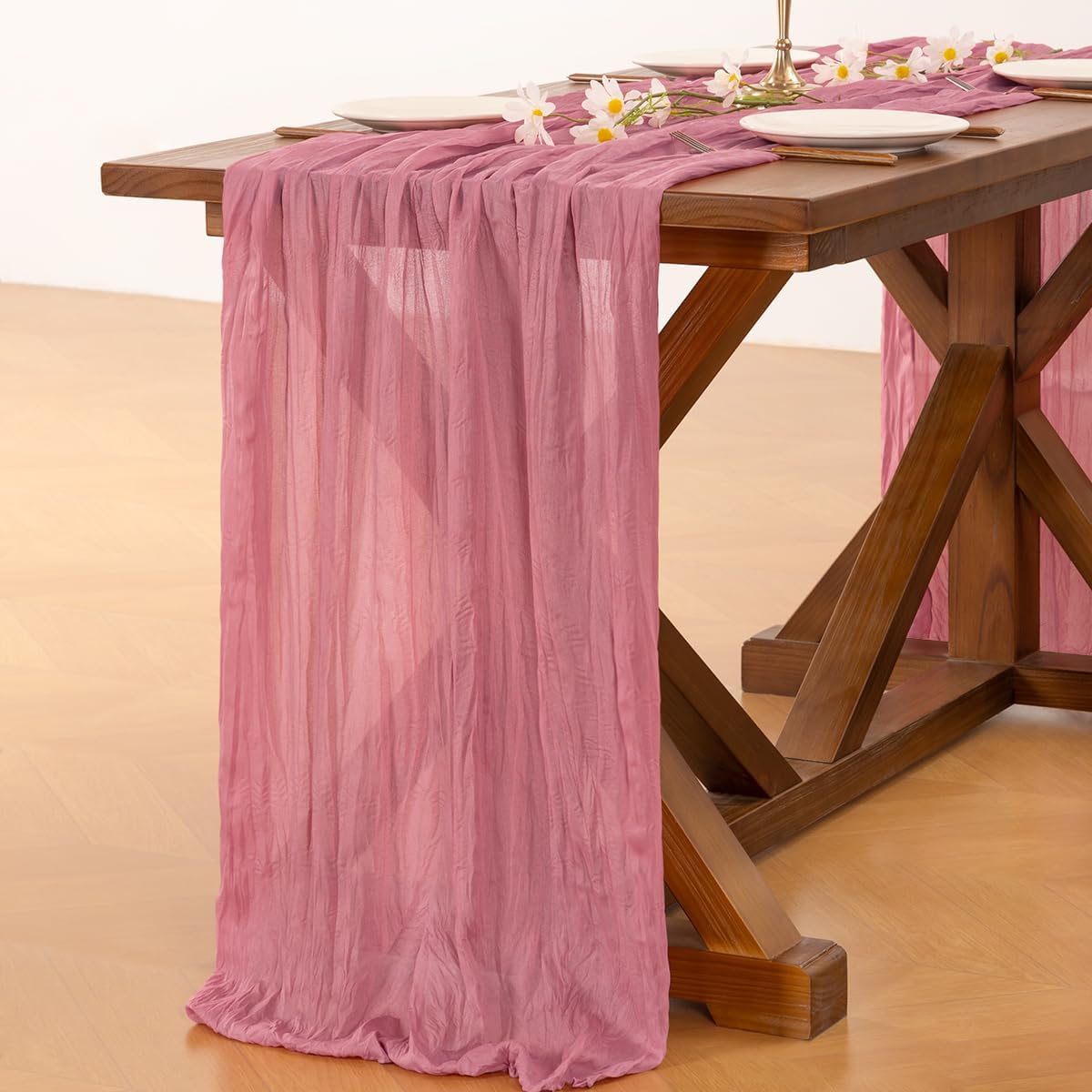 Thumbnail 3 de Socomi 10pcs Mauve Cheesecloth Table Runner 120in