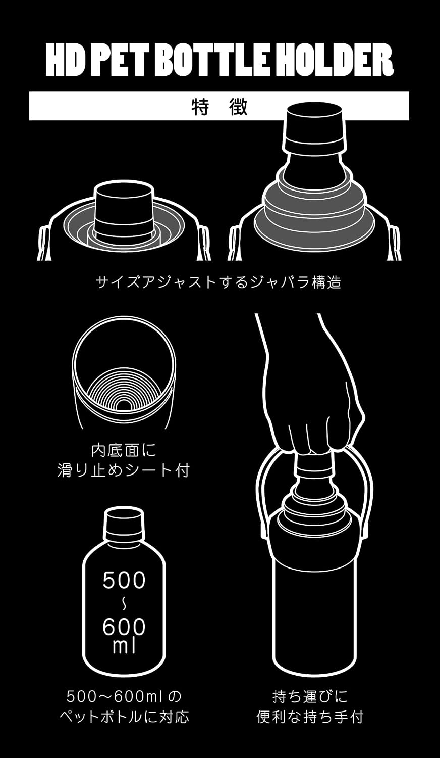 Detalle de キャプテンスタッグ UE-3542 ペットボトルクーラー 真空断熱 500~600ml対応・持ち手付き