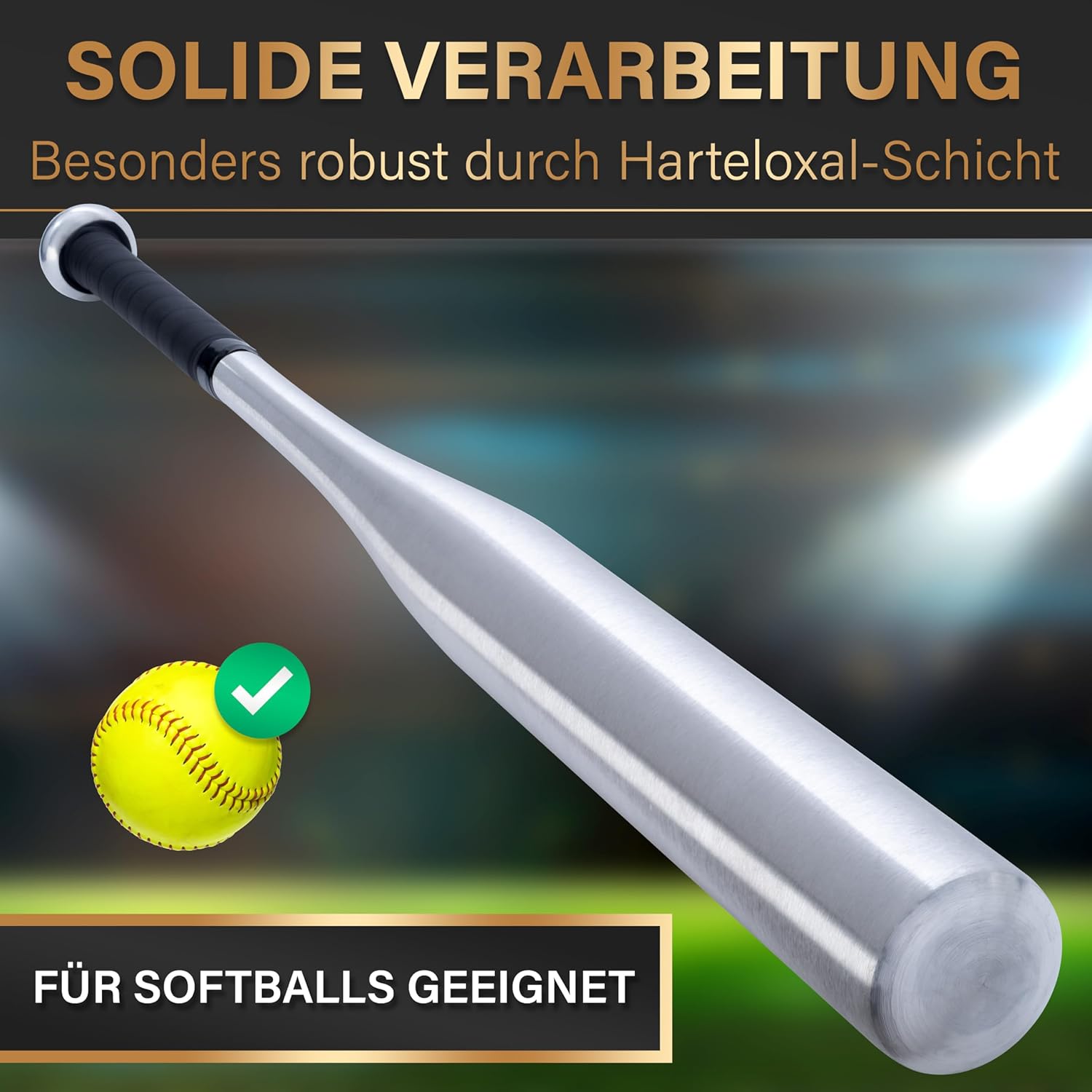 Detalle 2 de Heldenwerk Baseballschläger (31 Zoll) aus Holz oder Aluminium mit rutschfestem Griff