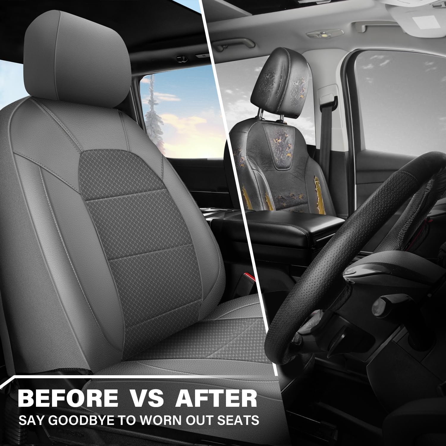 Thumbnail 3 de CAR PASS Leather Car Seat Covers Full Set, Gray