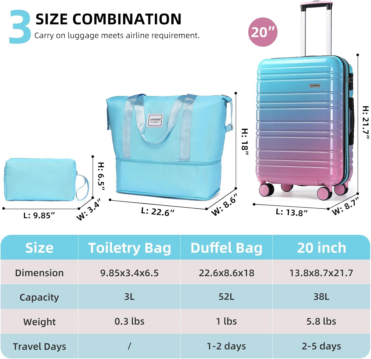 Thumbnail 4 de LARVENDER 20 Inch Carry-On Luggage Set