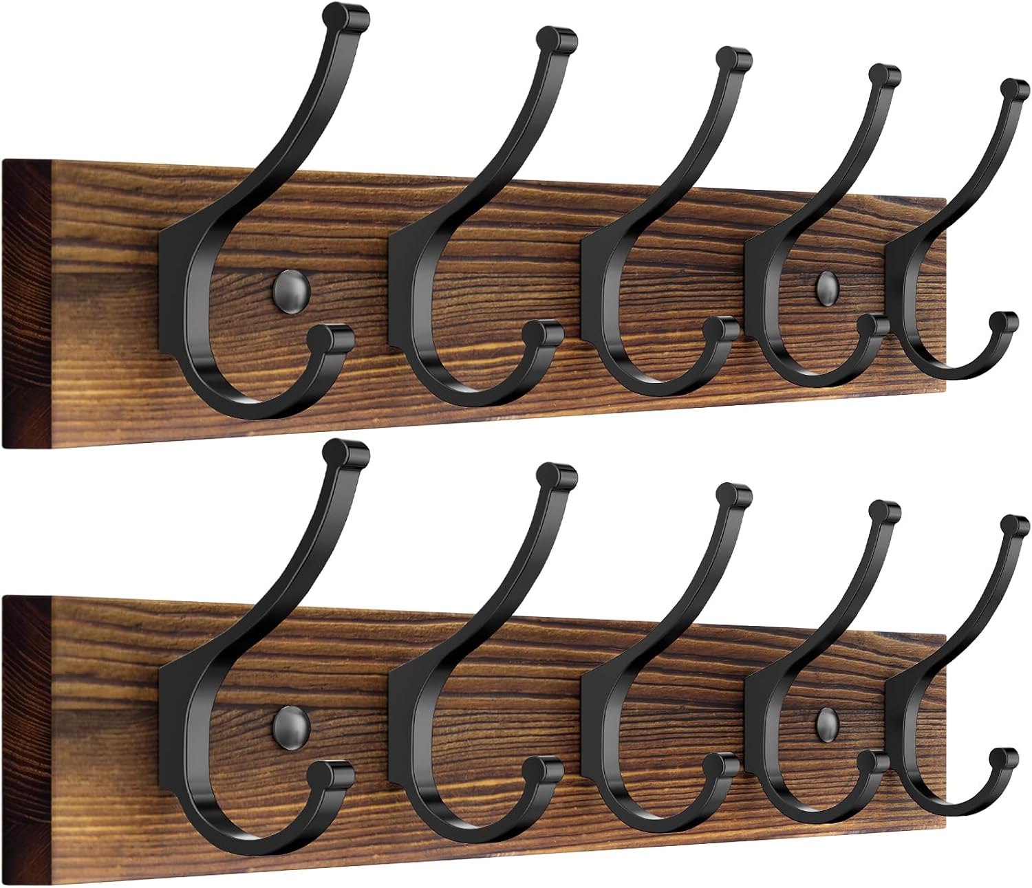 Detalle de Optish coat hooks3 Wooden Wall Coat Rack, 10 Double Hooks, Rustic Brown