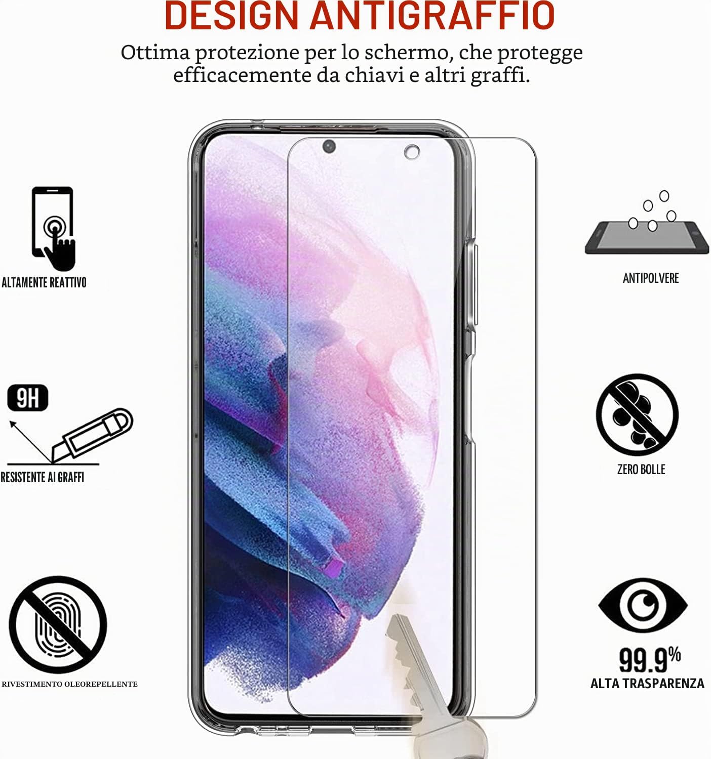 Detalle de iVoler Custodia Cover per Samsung Galaxy S22 5G/4G con 2 Pellicole in Vetro Temperato – Trasparente, Ultra Sottile e TPU Morbido