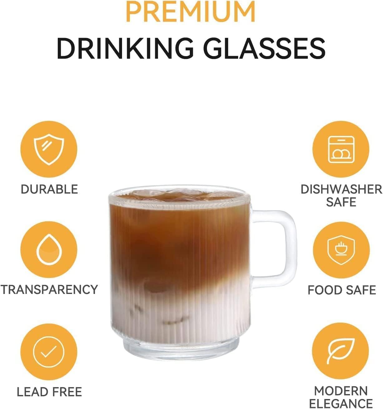 Thumbnail 2 de D.M DESIGN·MASTER 6-pack 350ml Glass Coffee Mugs with Handle – Vertical Stripe