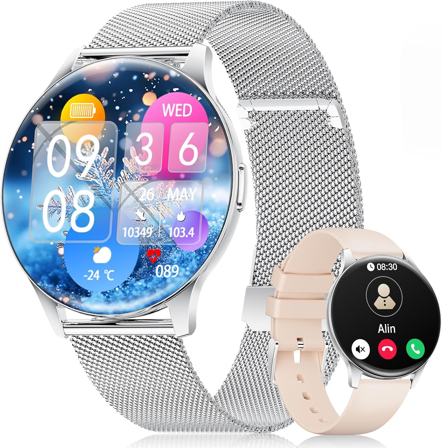 Detalle de LIGE Montre Connectée Femme 1,43" AMOLED (2 bracelets) : sport, appels et étanchéité IP68