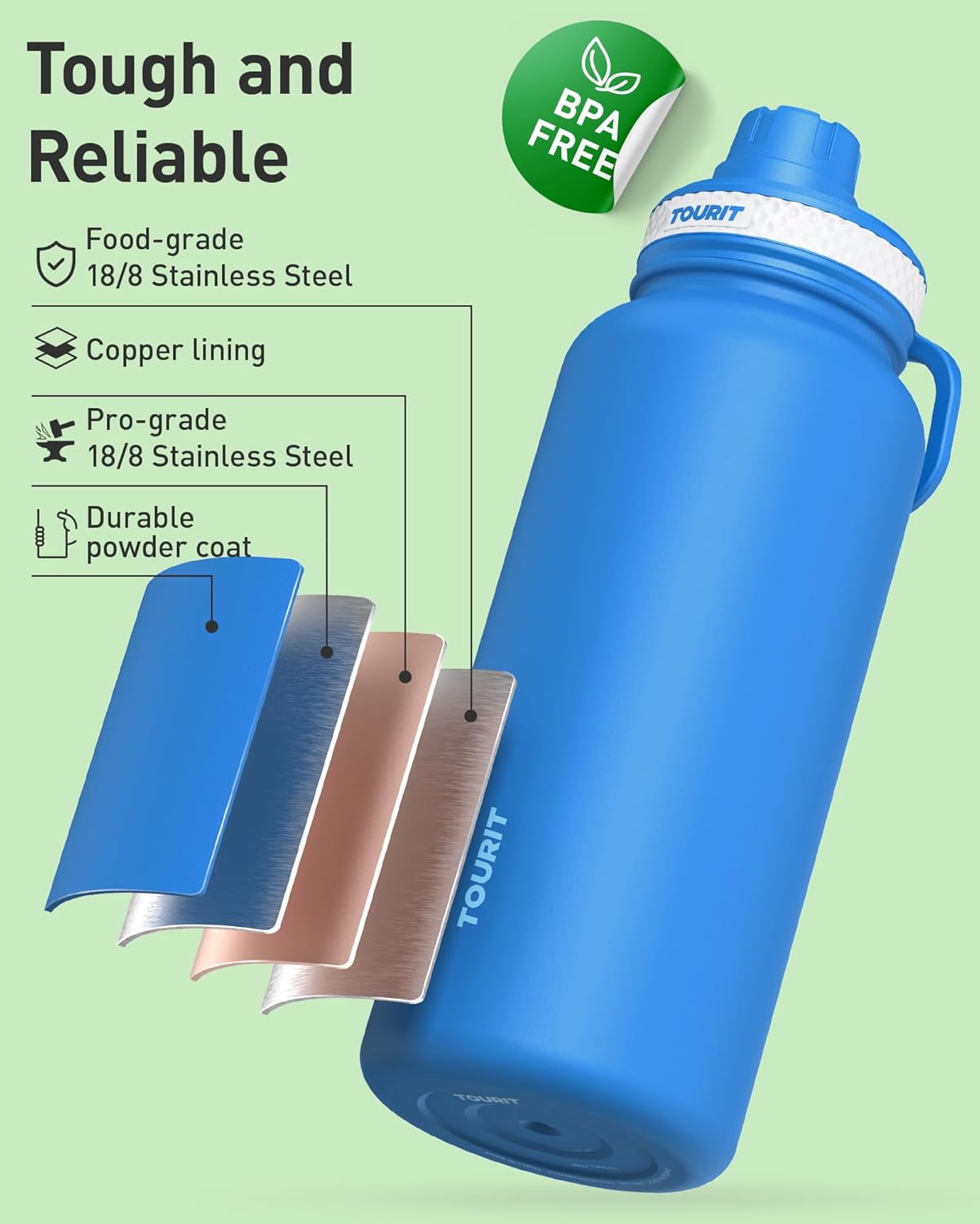 Detalle 2 de TOURIT 32 oz Insulated Water Bottle with Handle — Midnight Blue