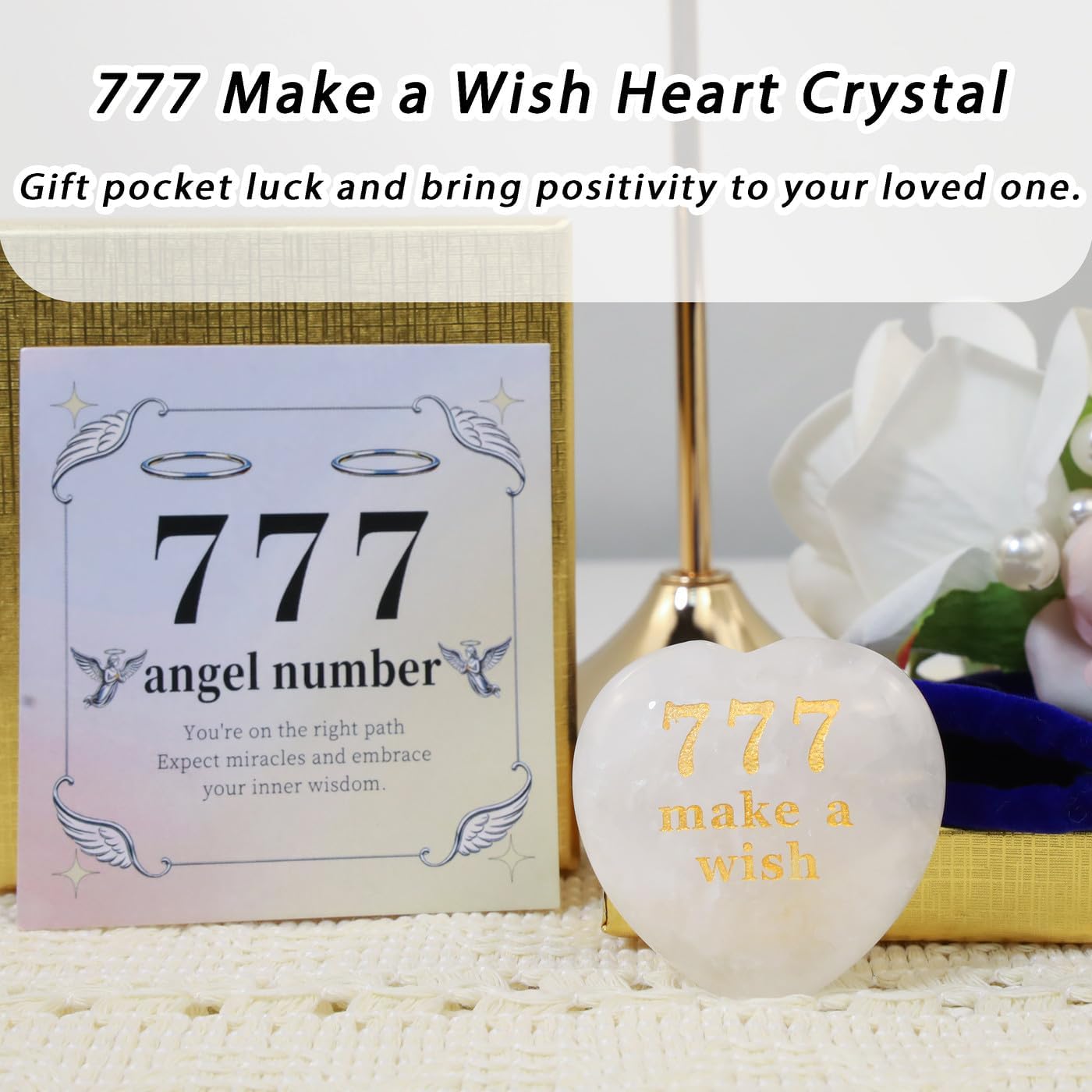 Thumbnail 6 de AWARDSEN Good Luck Clear Quartz Heart: 45 mm Natural Stone Gift with 777 Angel Number