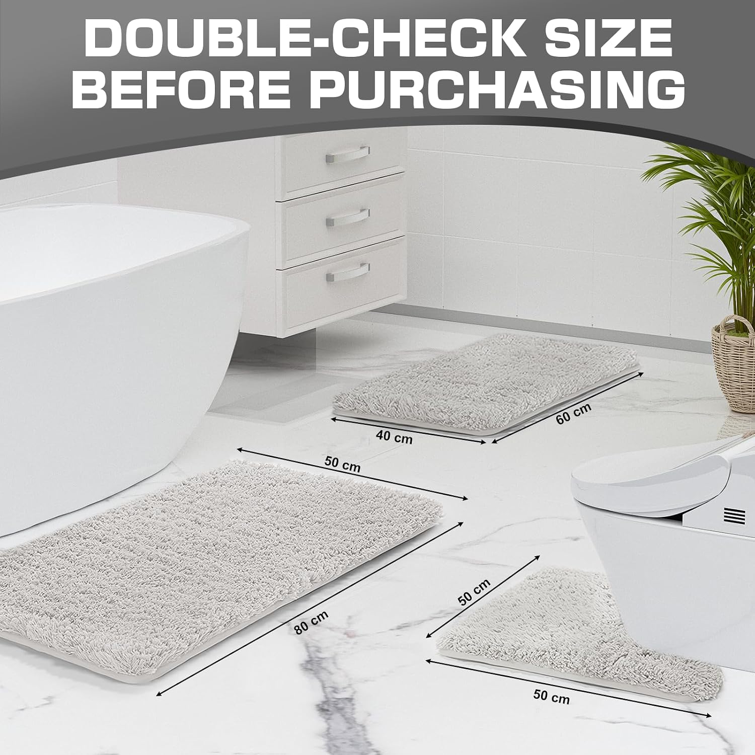 Detalle 2 de wyewye Microfibre Bath Mat (2cm super thick), Light Grey 50x80cm