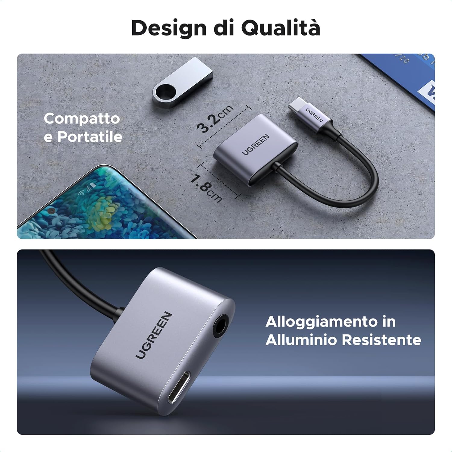 Thumbnail 6 de UGREEN Adattatore USB C a Jack 3,5 mm e Ricarica PD 30W con DAC integrato