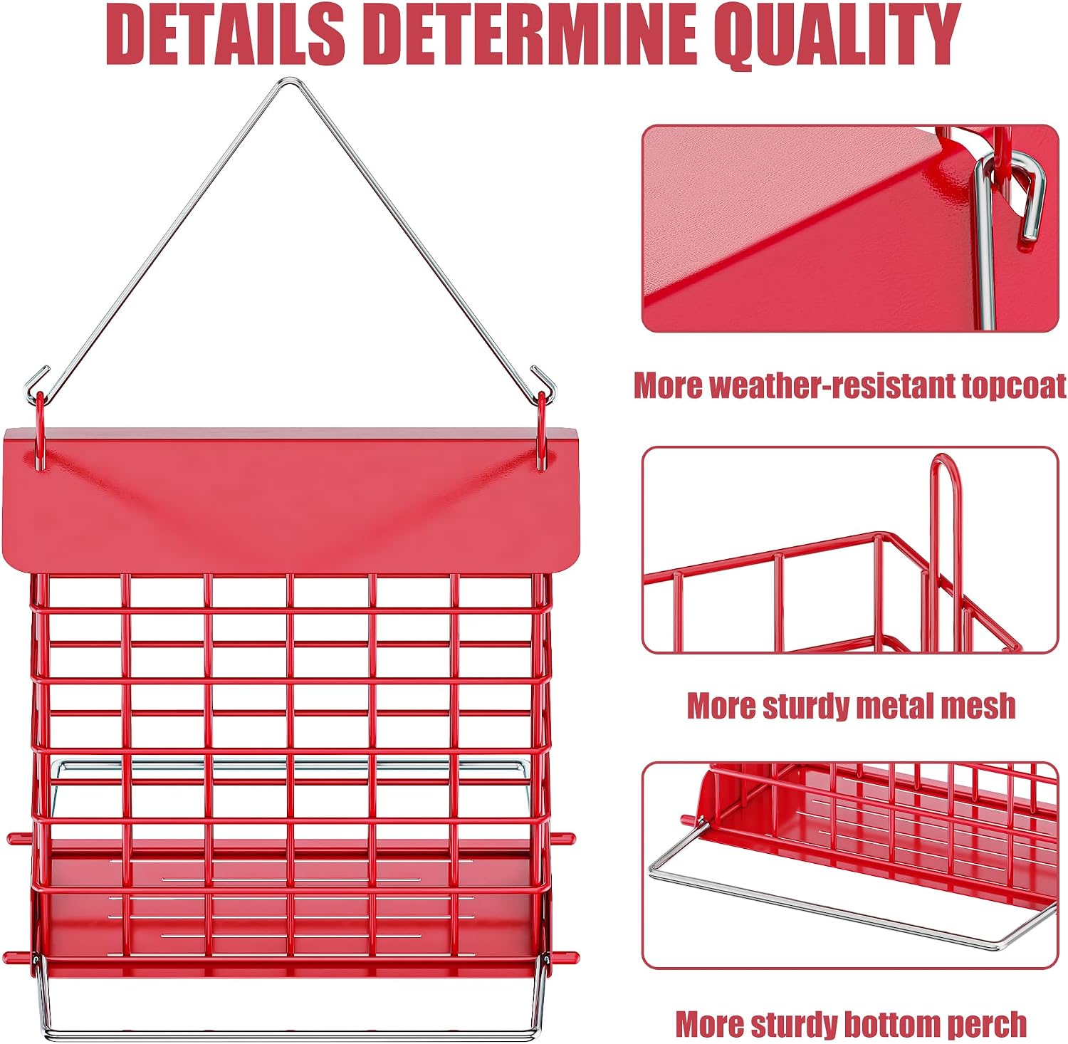 Detalle 1 de HOSUN HSZFWNQ Metal Suet Bird Feeder, Red, with Weather-Resistant Roof