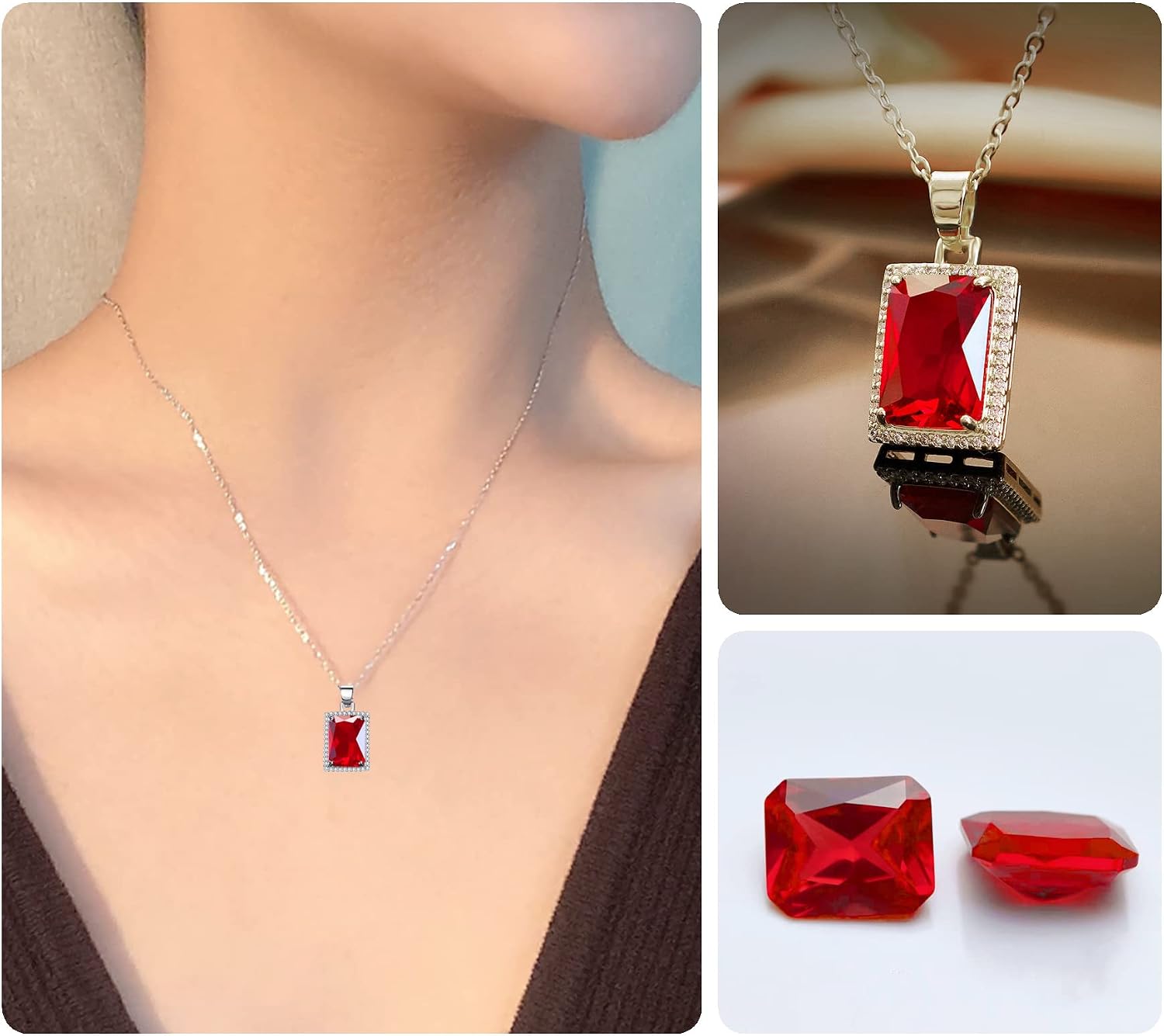 Detalle 2 de VONSSY Elegant Rectangle Gemstone Necklace 18"