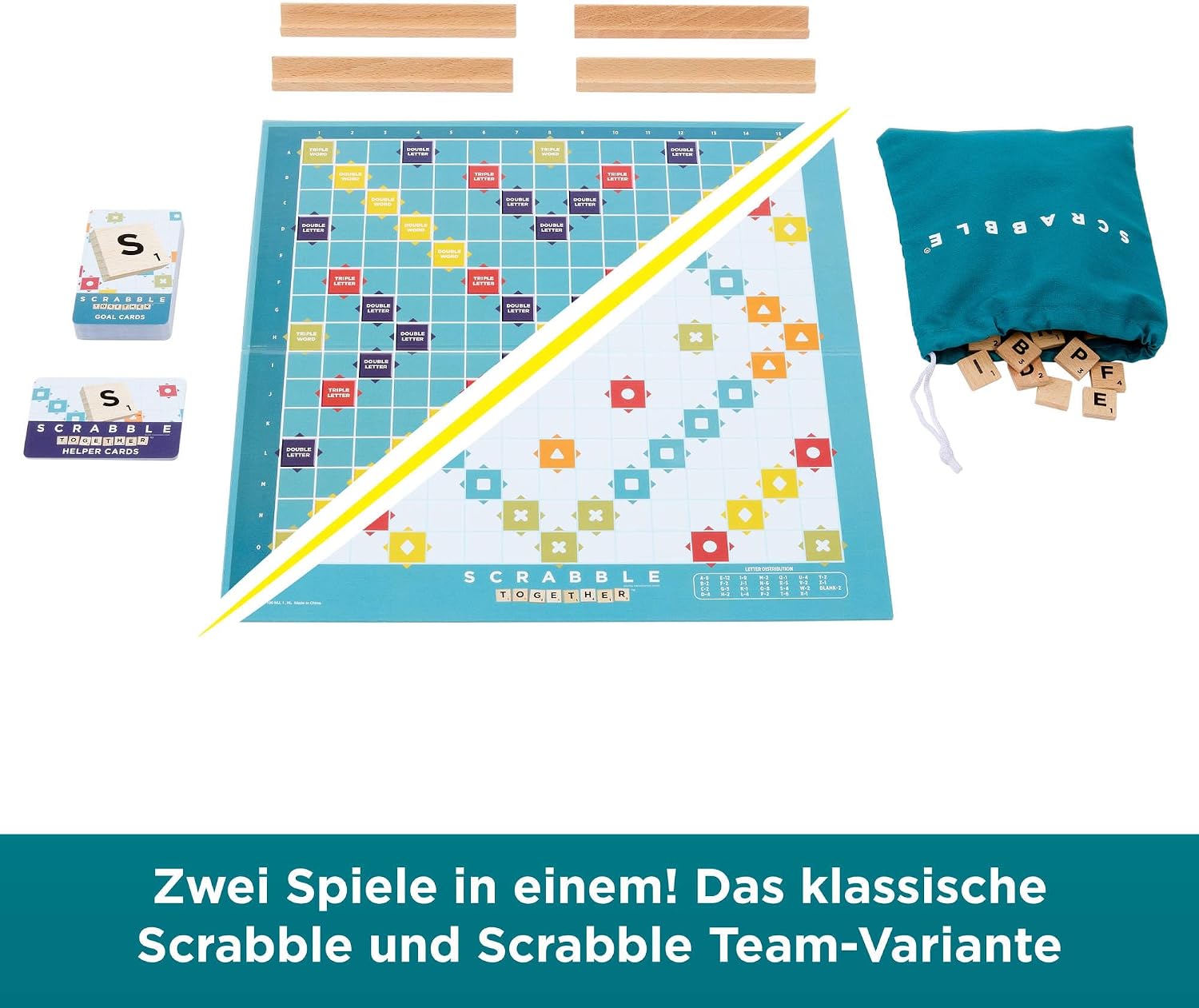 Detalle de Mattel Games Scrabble Brettspiel (JGR62) – klassisches Wortspiel mit Holz-Buchstaben, zwei Spielmöglichkeiten