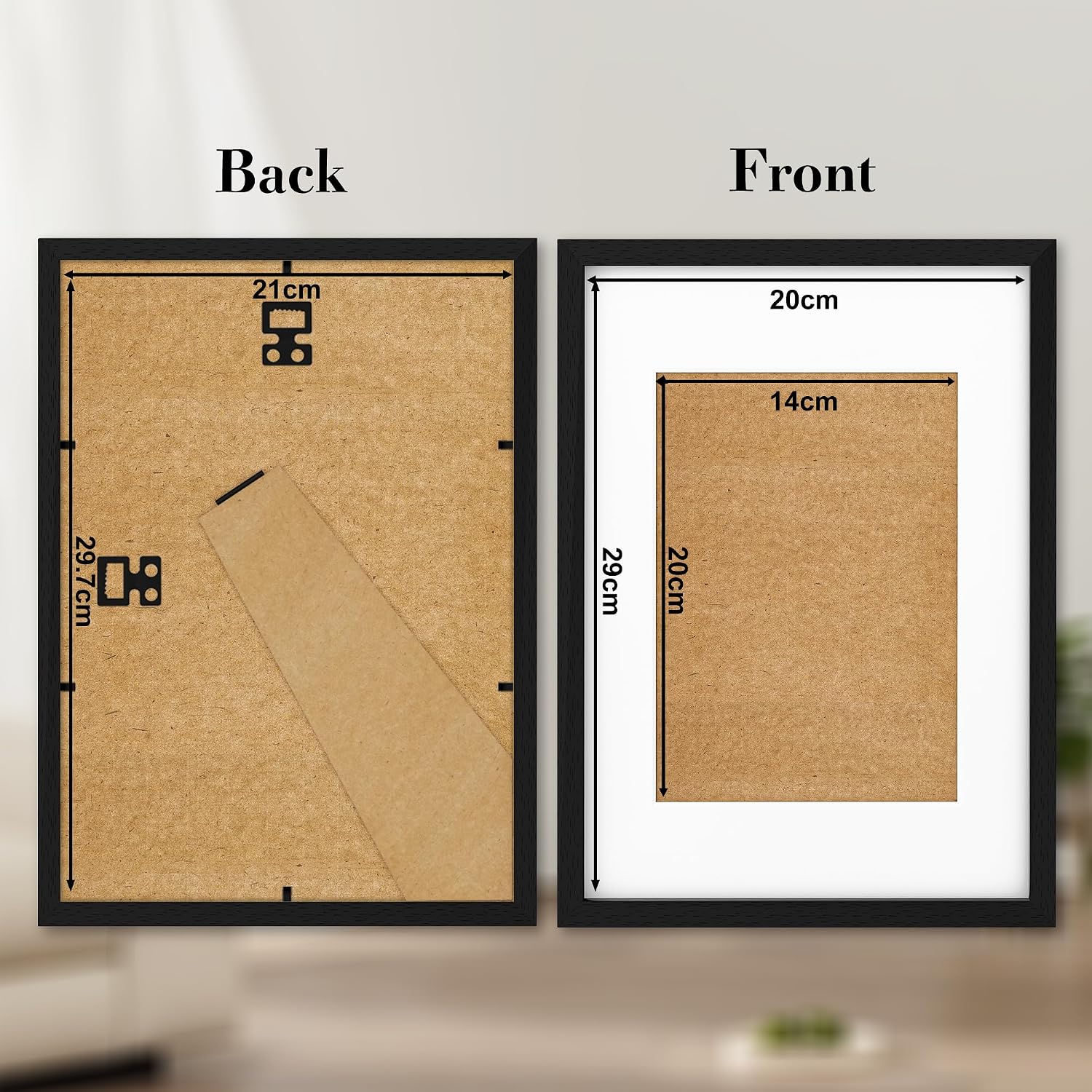 Detalle de wyewye A4 Frame 3 Pack (21 x 29.7 cm) black wood picture frames with plexiglass window and A5 mount