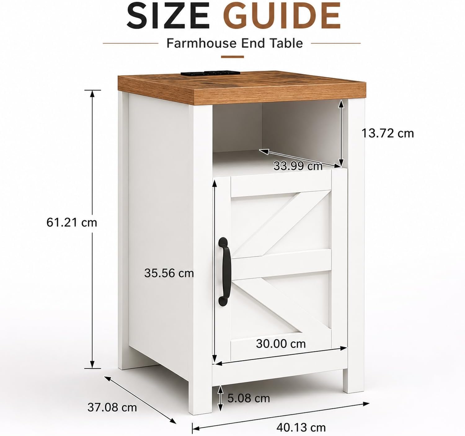 Detalle 2 de Treesland Farmhouse Nightstand Set of 2 with USB Charging and Barn-Door Storage