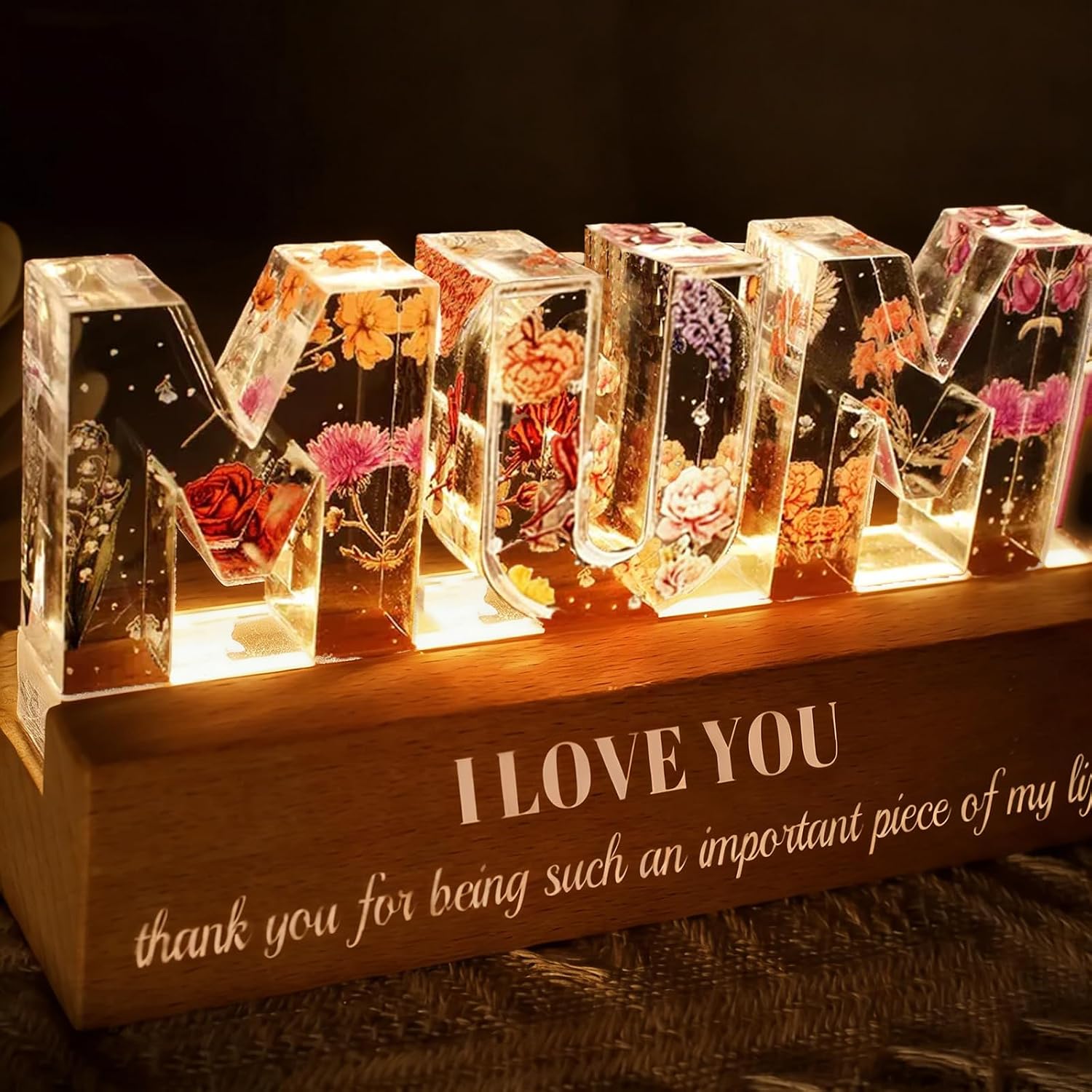 Detalle de Asseourc Mum Birthday Gifts dry flower night light with warm LED glow