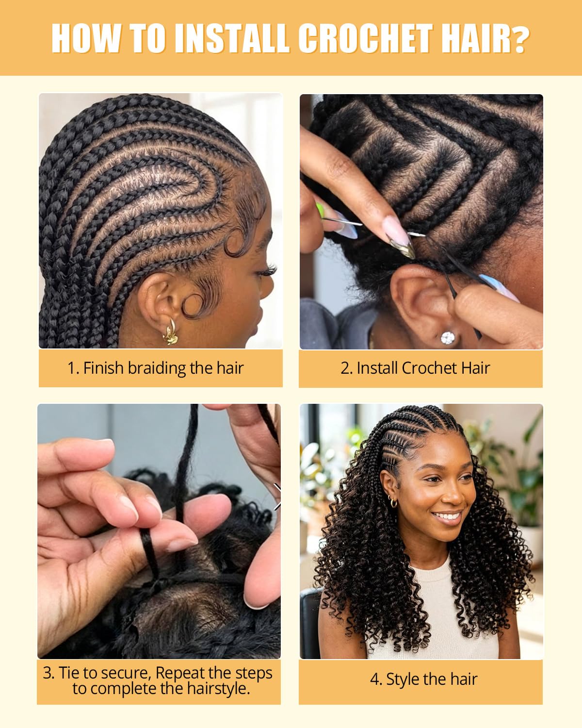 Thumbnail 4 de ISHOW Burmese Curly Crochet Hair 16", 55g, 40 Strands, Pre-Looped, Natural Black