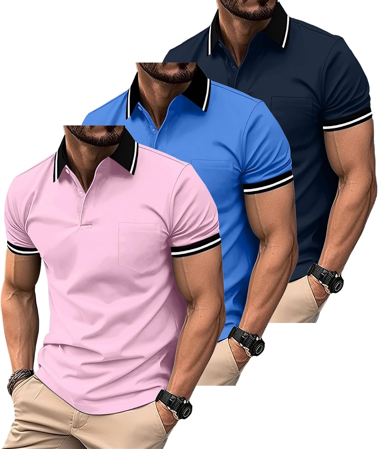 Thumbnail 6 de SwissWell 3 Pack Mens Polo Shirts – Short Sleeve Breathable Polo Tops for Golf, Tennis and Everyday Wear