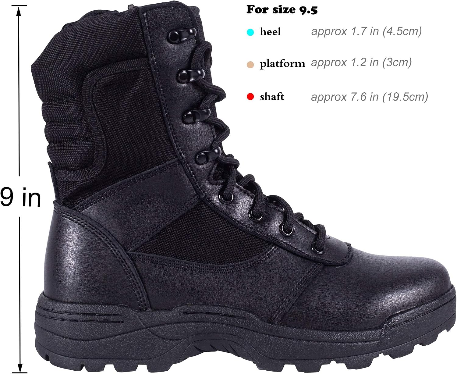 Detalle de RIELD Men's Tactical Work Boots with Side Zipper, 9-Inch Design