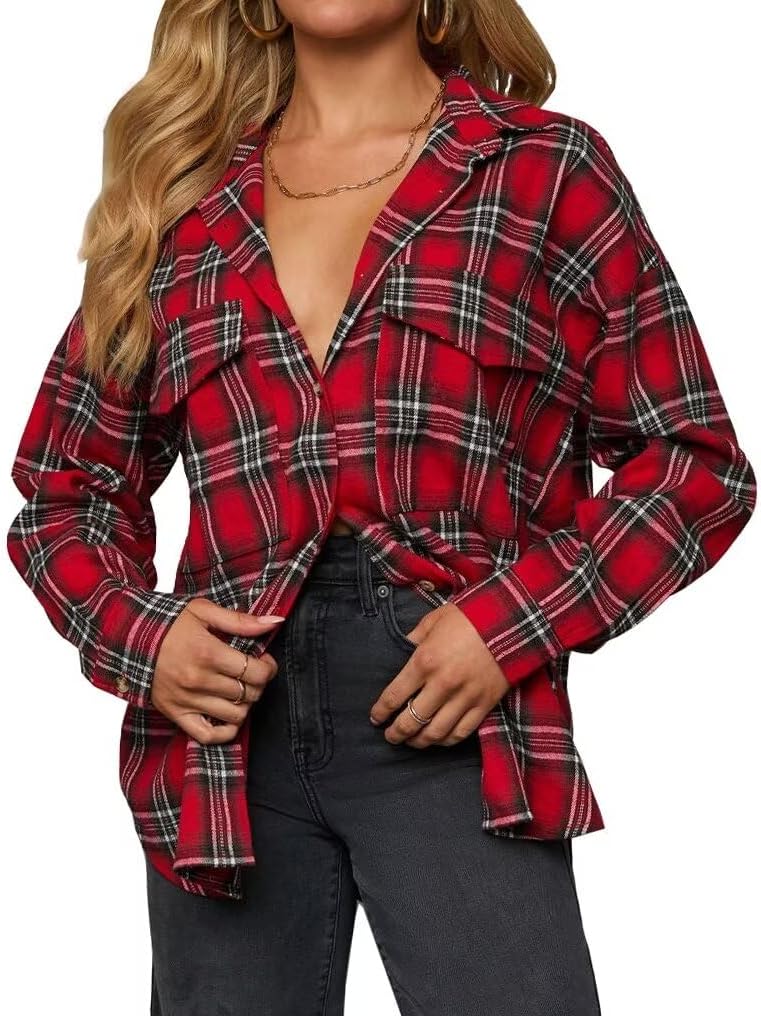 Thumbnail 3 de LACOZY Womens Flannel Check Shirt – Oversized Buffalo Plaid, Long Sleeve, Button-Down