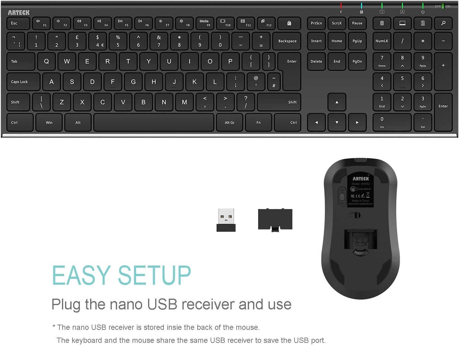 Detalle 2 de Arteck 2.4G Wireless Keyboard and Mouse combo Ergonomic mice