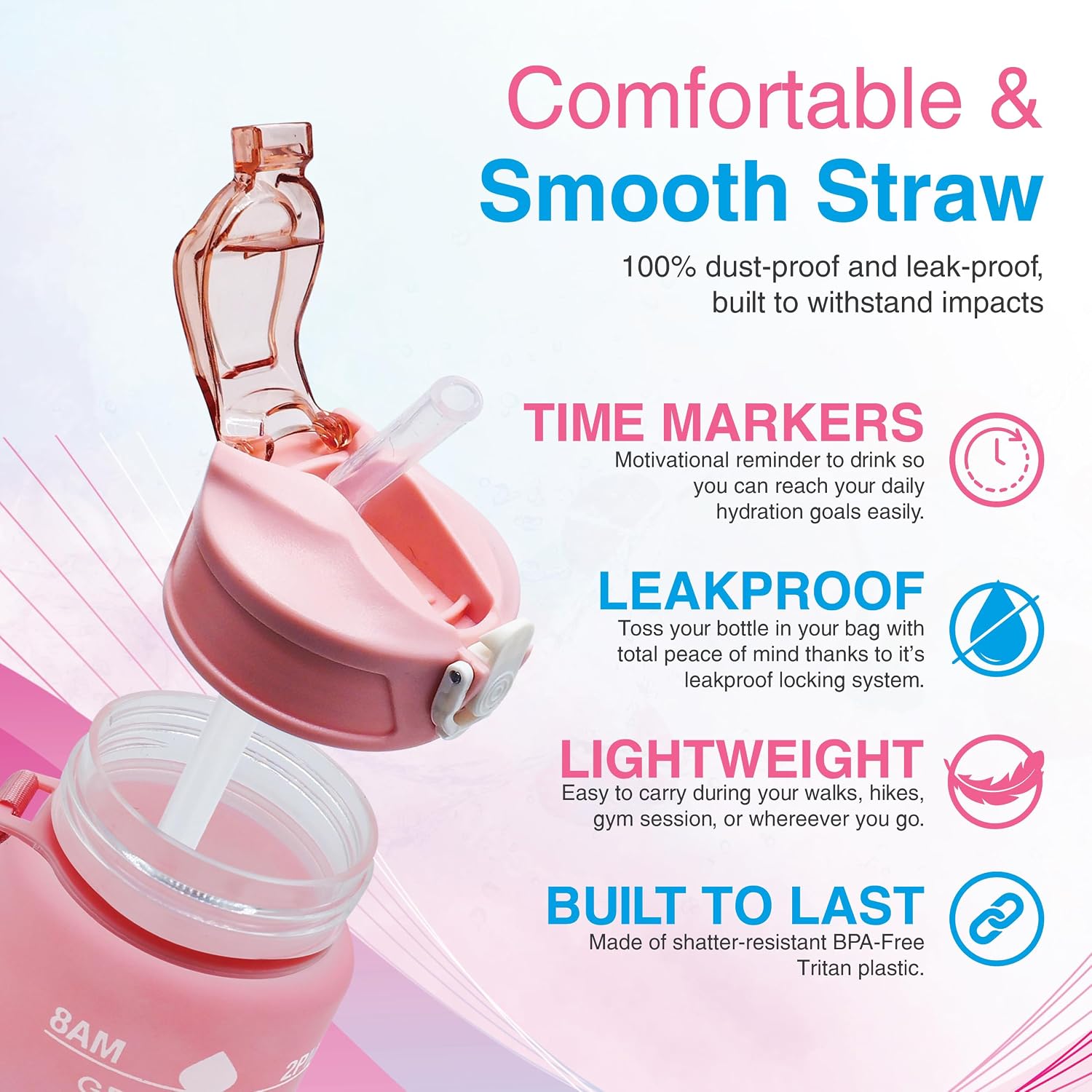 Thumbnail 4 de Pack of 2 750ml Kids Water Bottles with Straw 🚰