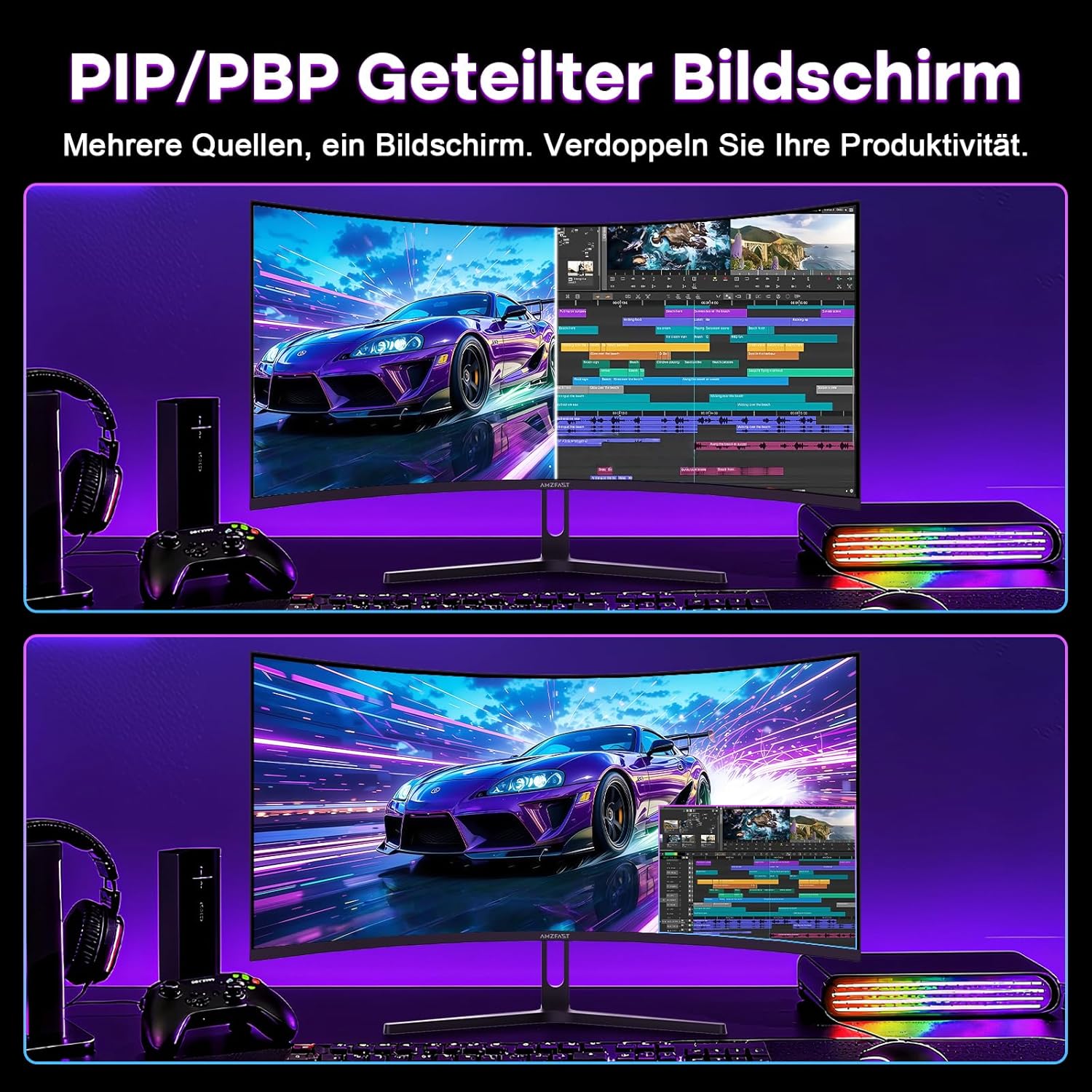 Thumbnail 6 de Amzfast Curved Gaming Monitor 34 Zoll 240Hz
