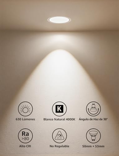 Detalle 2 de Lepro Bombilla LED GU10 Blanco Natural 4000K 6W (equiv. 80W) 630 lm, 38° no regulable, pack 4