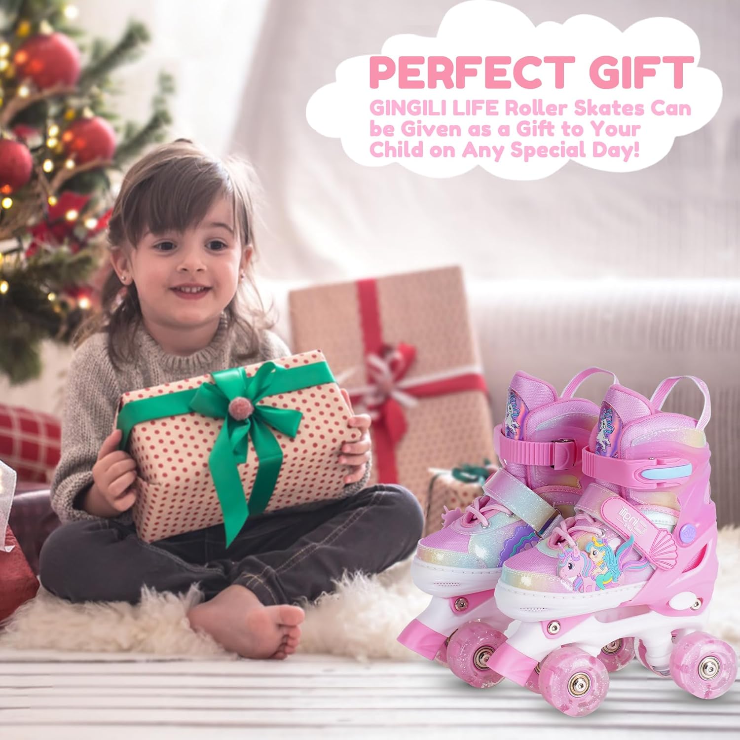 Thumbnail 6 de Girls Roller Skates for Kids Ages 3-12 Adjustable Light-Up Glowing Wheels