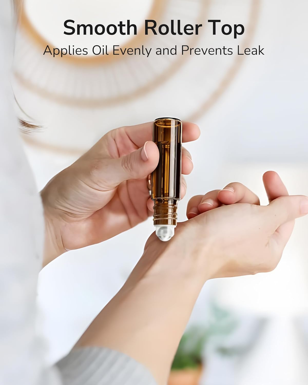 Detalle de ULG 8-Pack Essential Oil Roller Bottles (10ml) with Stainless Steel Rollers, Amber Glass