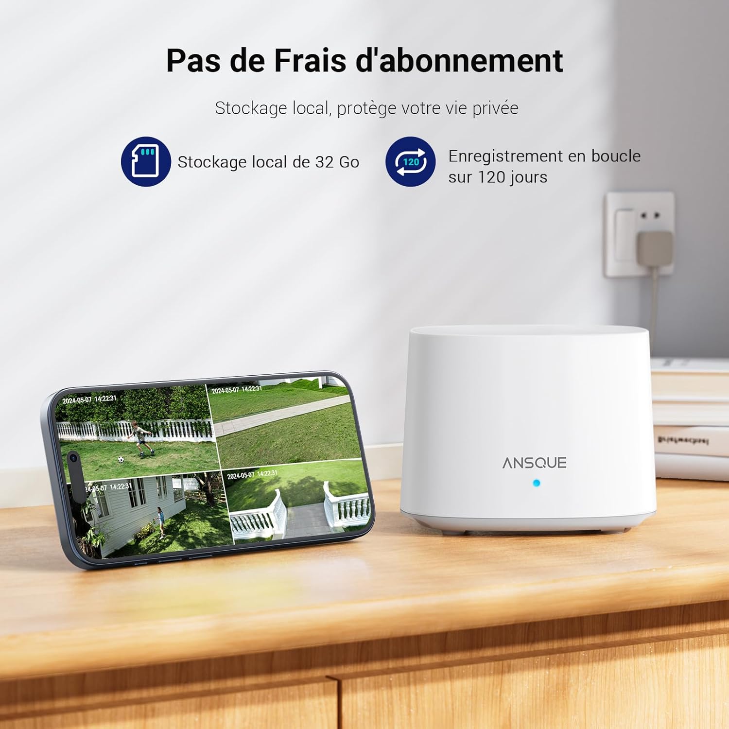 Thumbnail 1 de ANSQUE ANSQUE 2K 3MP : kit WiFi extérieur sans abonnement, 2 caméras + station, vision nocturne couleur et stockage local 32 Go