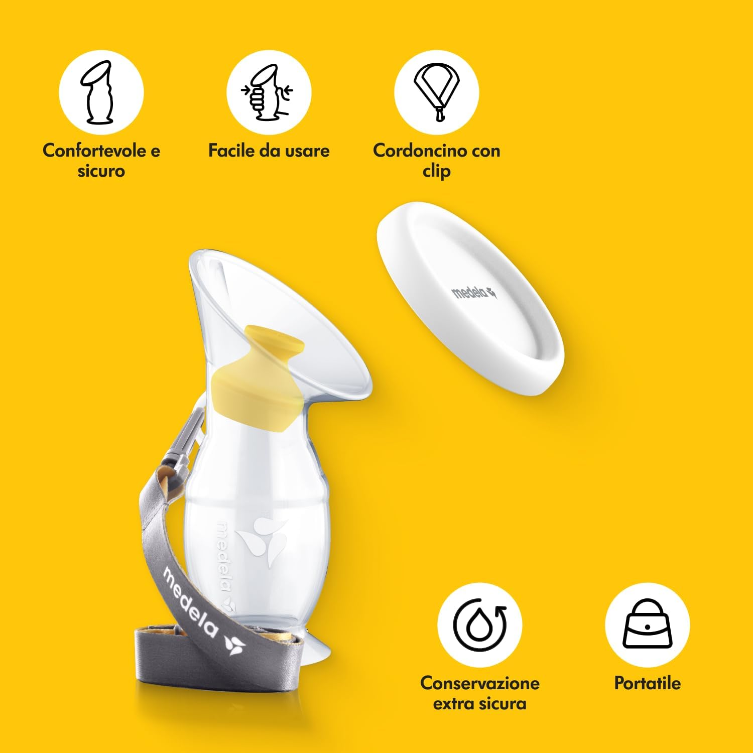 Detalle de Medela Raccoglitore Latte Materno in Silicone con Base a Ventosa e Coperchio – Sicurezza, Portabilità e Comfort